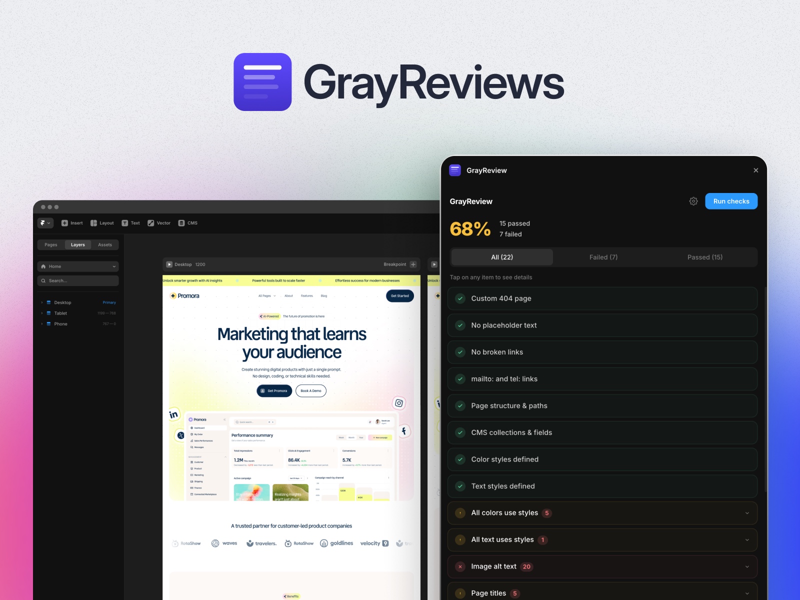 Thumbnail 1 for GrayReview, a Framer Marketplace template by Framerbite.
