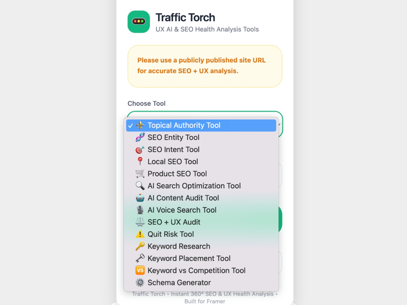 Thumbnail 2 for Traffic Torch, a Framer Marketplace template by Ylia Callan.