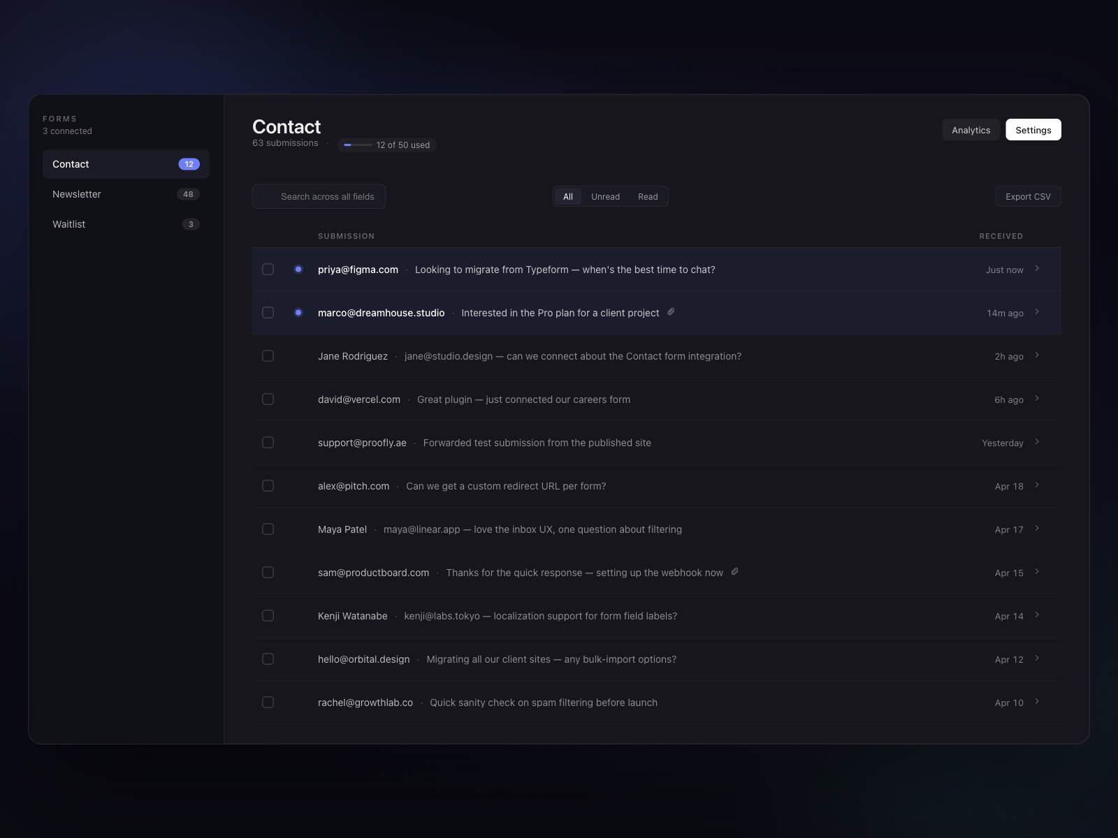 Thumbnail 2 for Proofly Forms Inbox, a Framer Marketplace plugin by Proofly.ae.