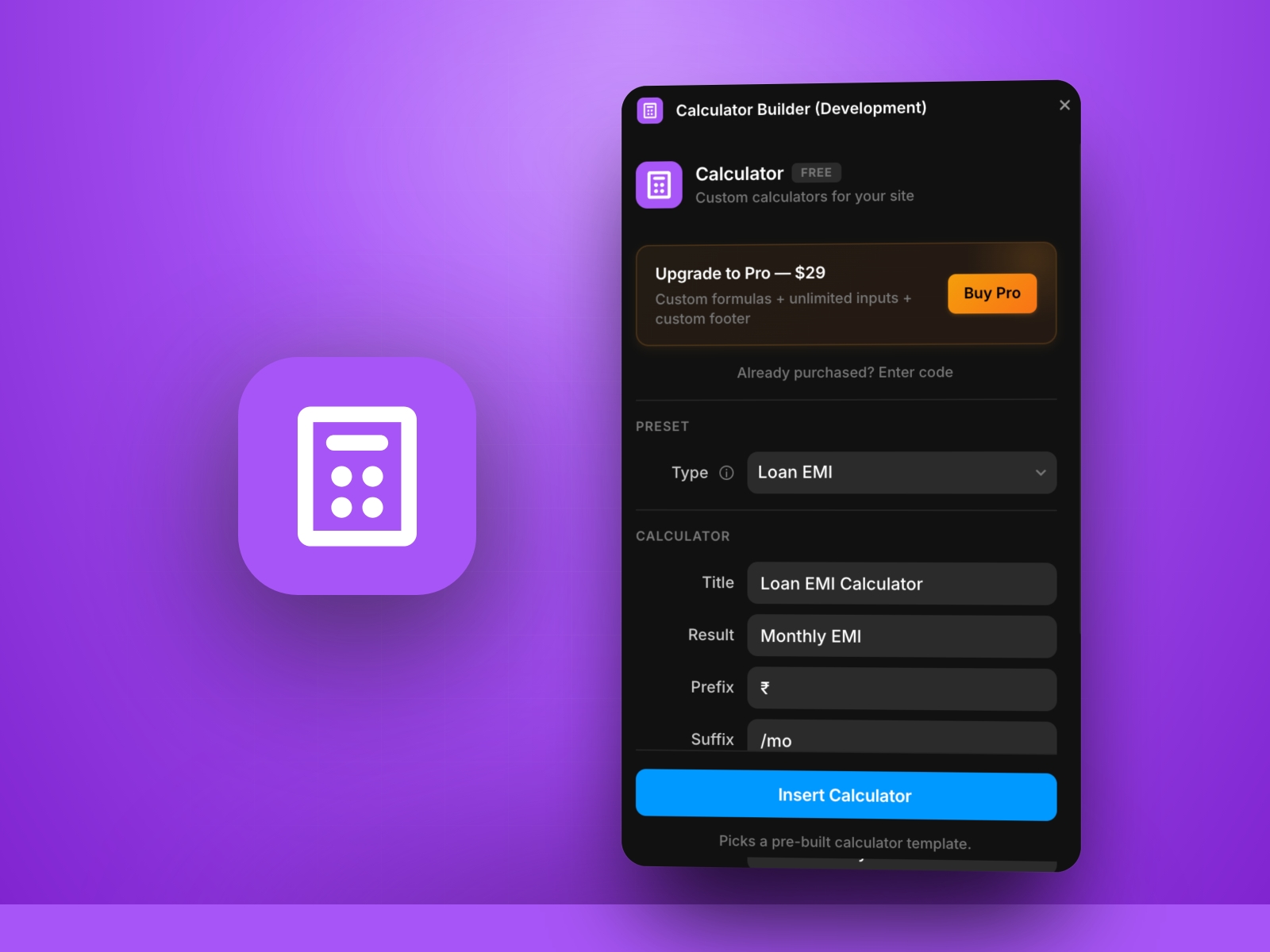 Thumbnail 1 for Calculator Builder, a Framer Marketplace template by Khushal Dewra (KDX Studios).