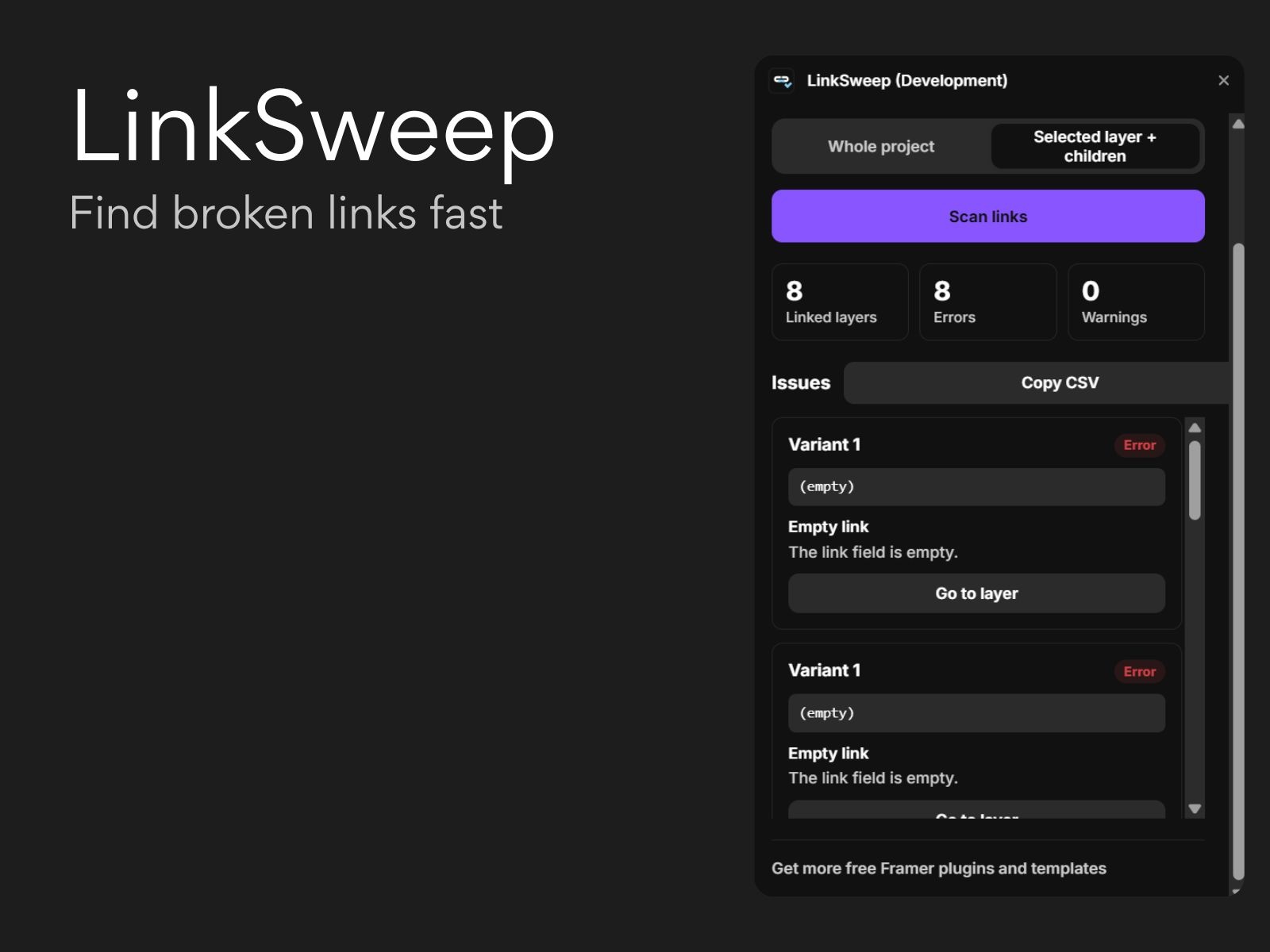 Thumbnail 1 for LinkSweep, a Framer Marketplace template by Noel Dario Andres.
