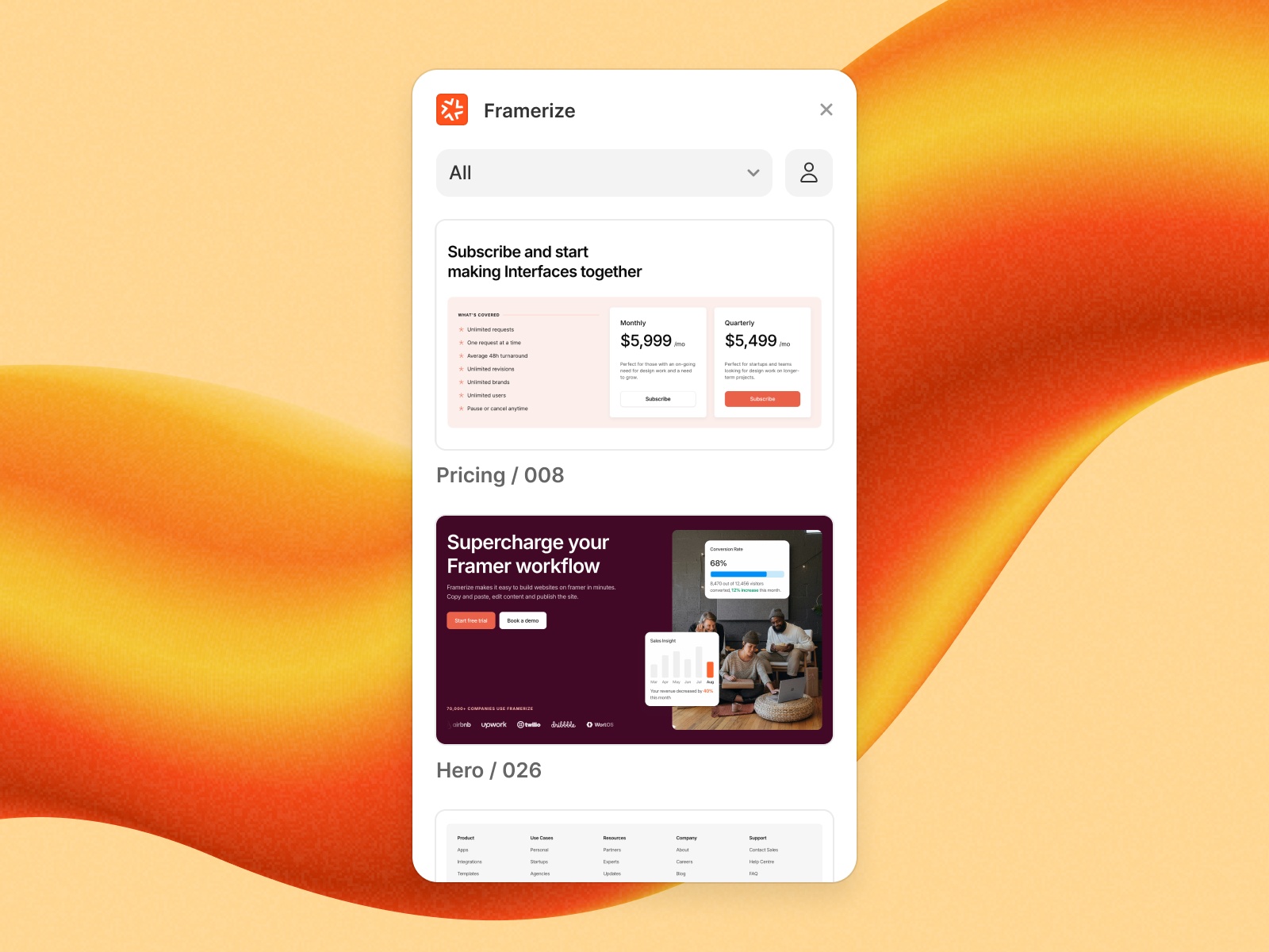 Thumbnail 1 for Framerize, a Framer Marketplace plugin by Aravind Solaiappan.