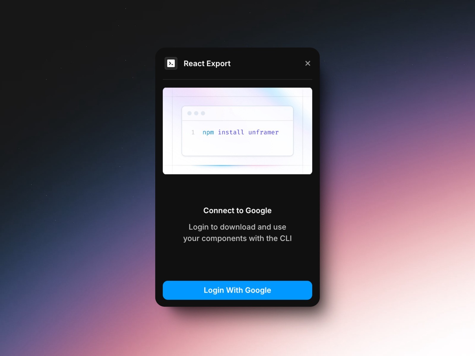 Screenshot 3 for React Export, a Framer Marketplace plugin by Tommy D. Rossi.
