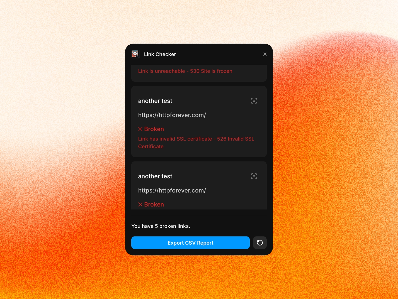 Screenshot 3 for Link Checker, a Framer Marketplace plugin by Akshay Ashok.