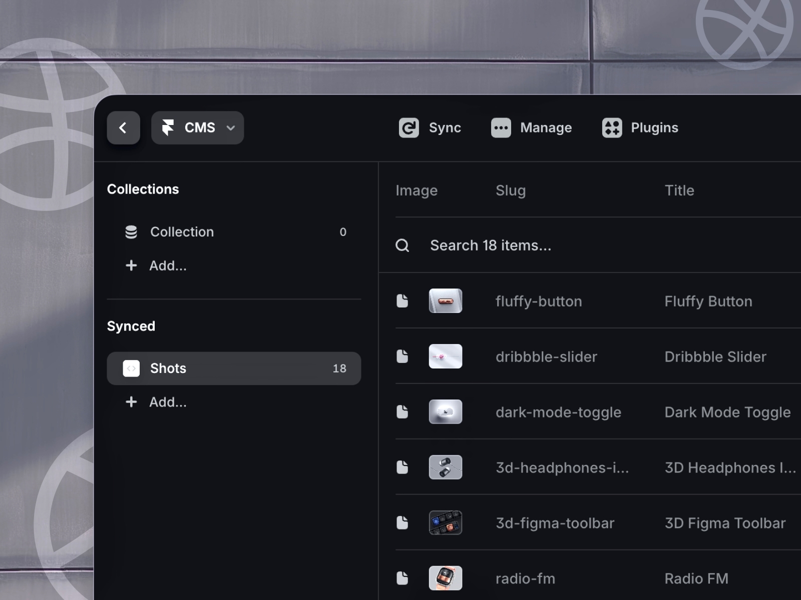 Screenshot 3 for Dribbble Sync, a Framer Marketplace plugin by Voicu Apostol.