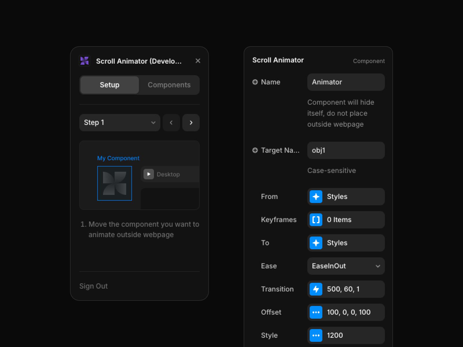 Thumbnail 2 for Scroll Animator, a Framer Marketplace plugin by Aframe Studio.