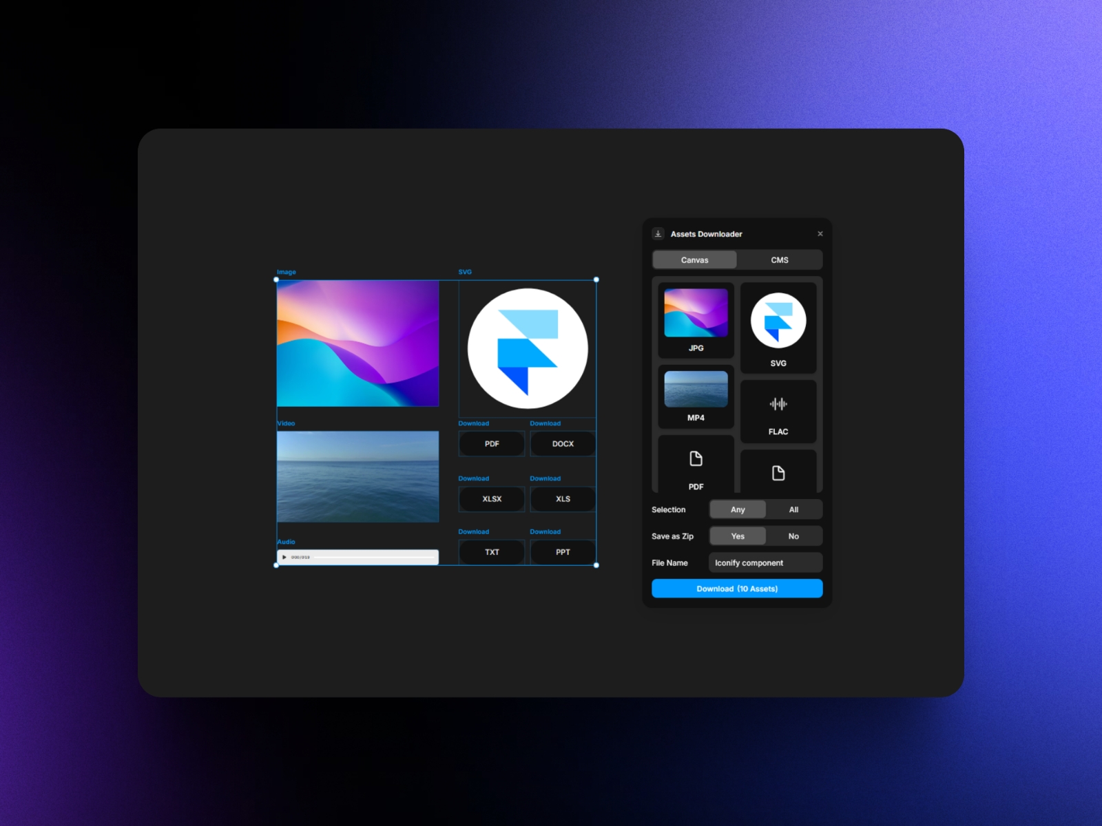 Screenshot 4 for Assets Downloader, a Framer Marketplace plugin by Arun Raj.