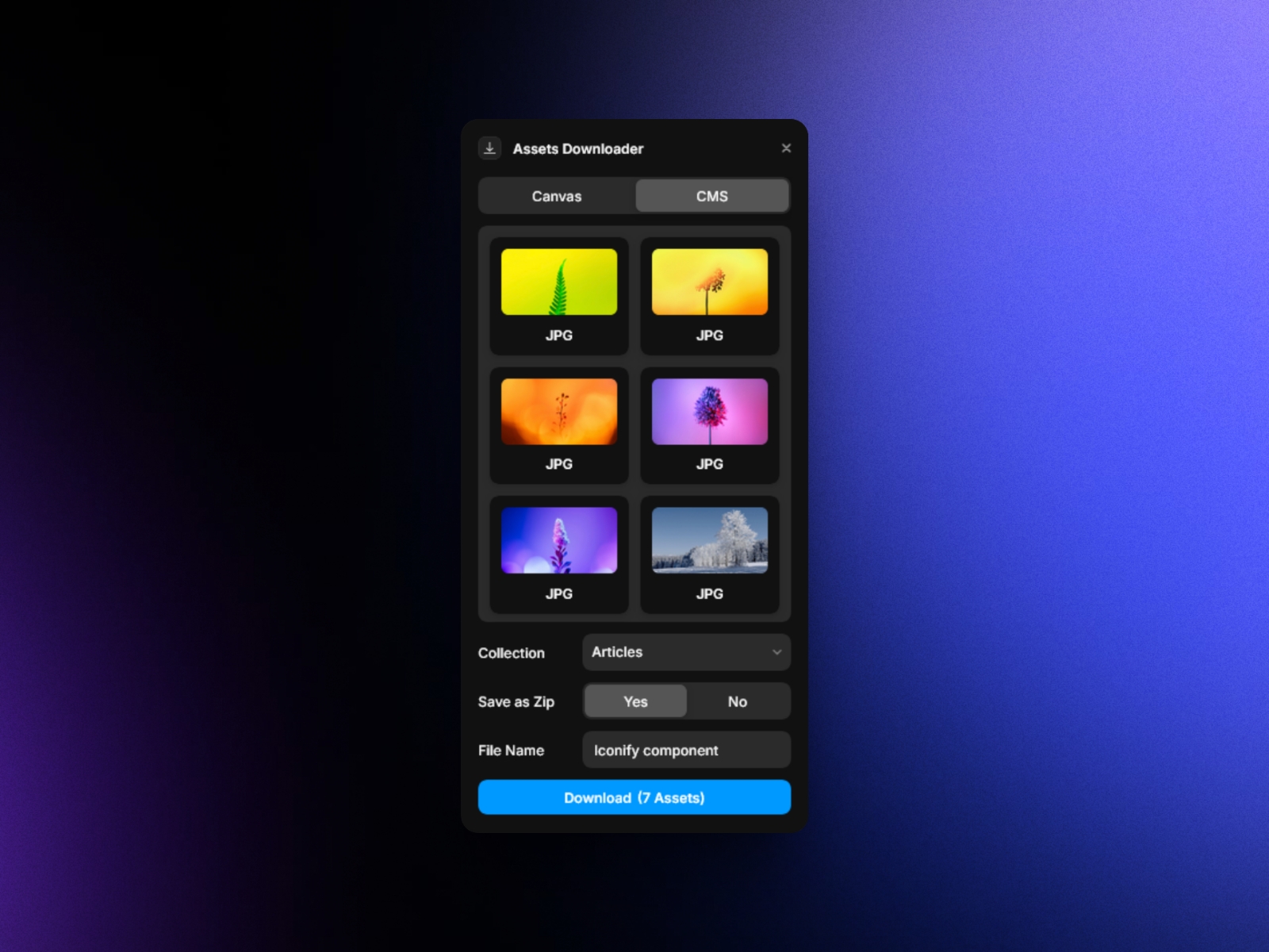 Thumbnail 2 for Assets Downloader, a Framer Marketplace plugin by Arun Raj.