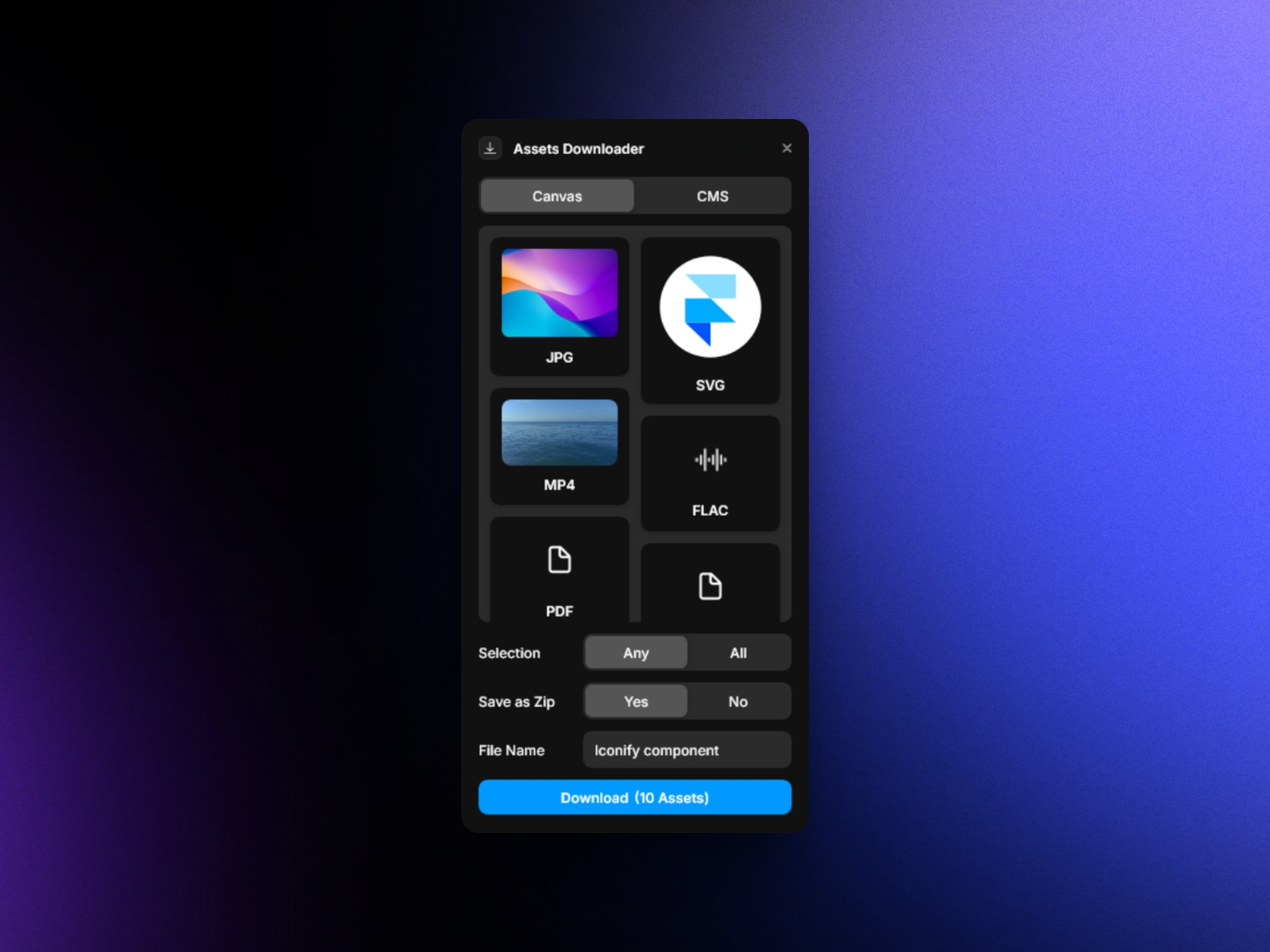 Thumbnail 1 for Assets Downloader, a Framer Marketplace plugin by Arun Raj.