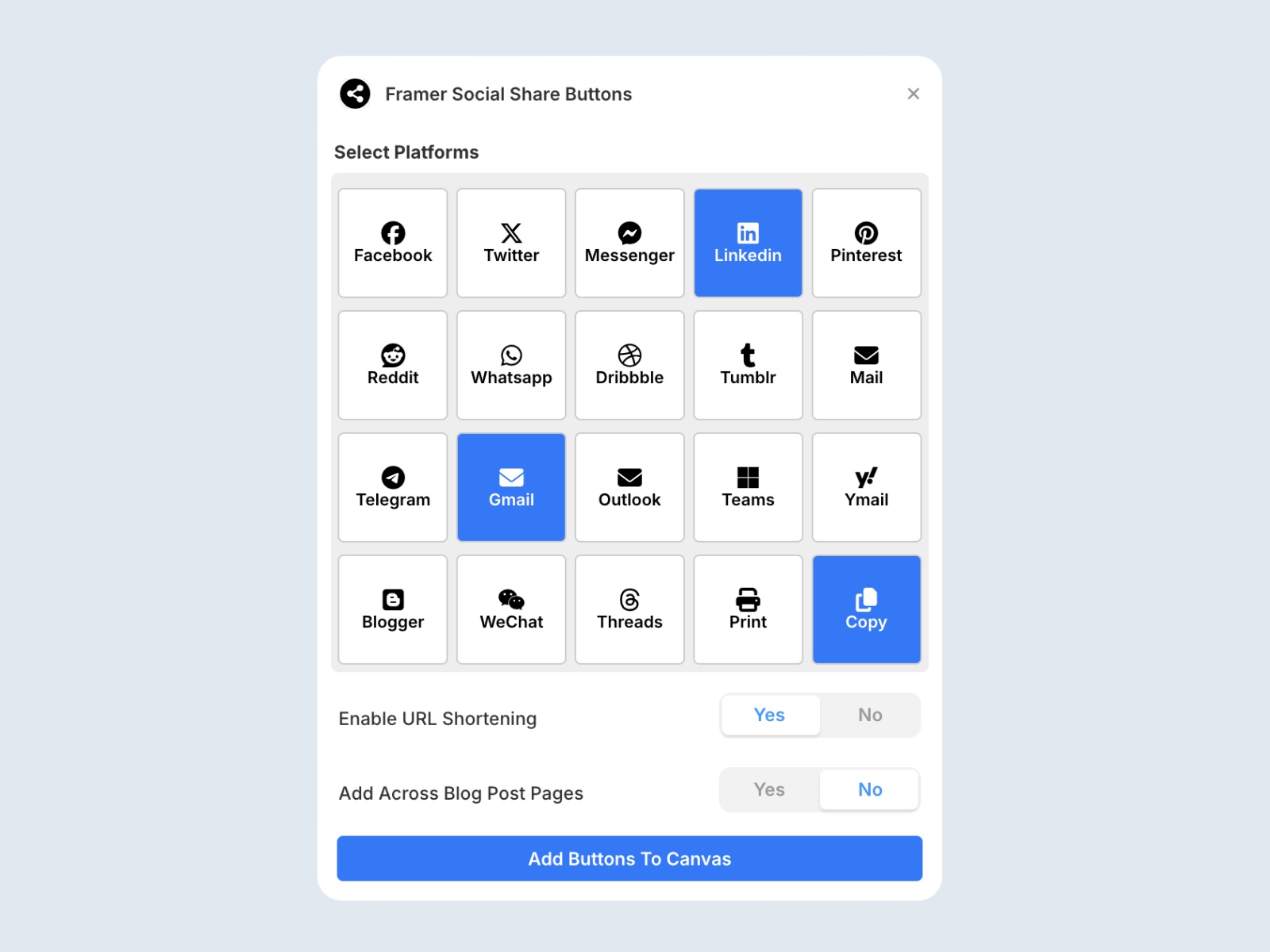 Screenshot 3 for Framer Social Share Buttons, a Framer Marketplace plugin by shahkar khan.
