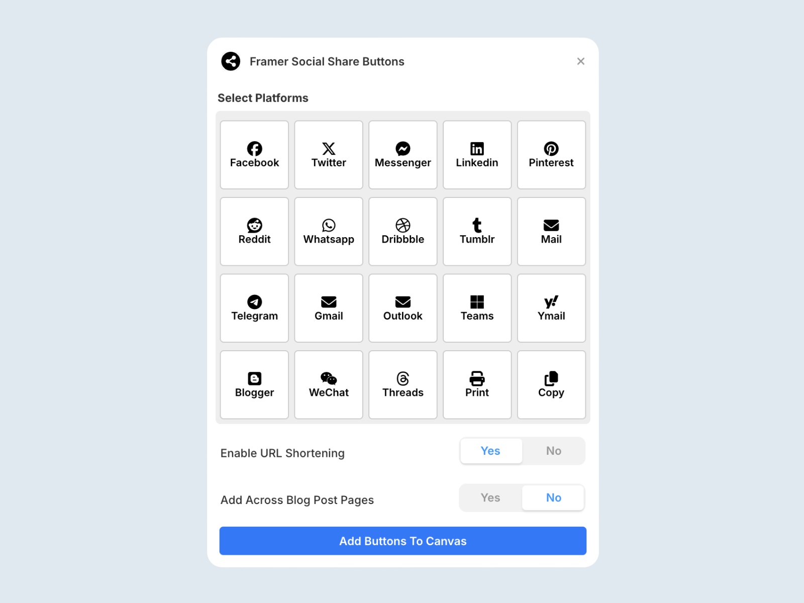 Thumbnail 2 for Framer Social Share Buttons, a Framer Marketplace template by shahkar khan.