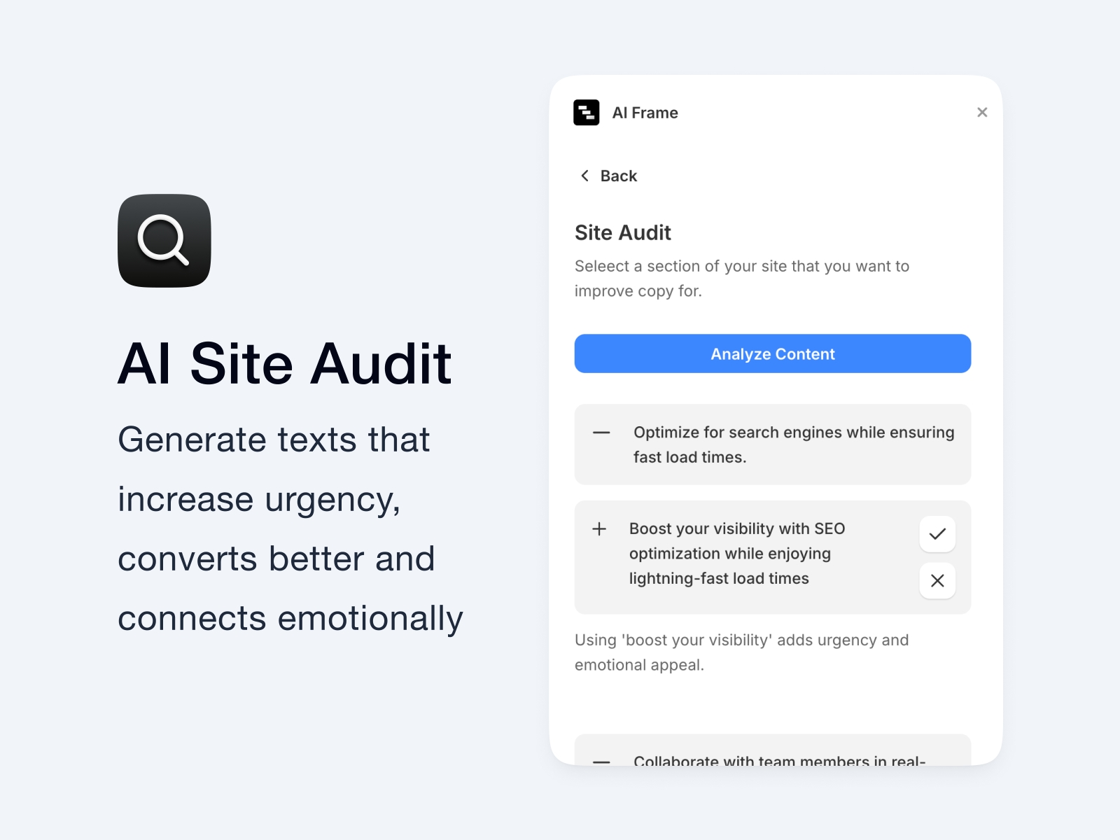 Screenshot 4 for AI Frame, a Framer Marketplace plugin by Nabeel.