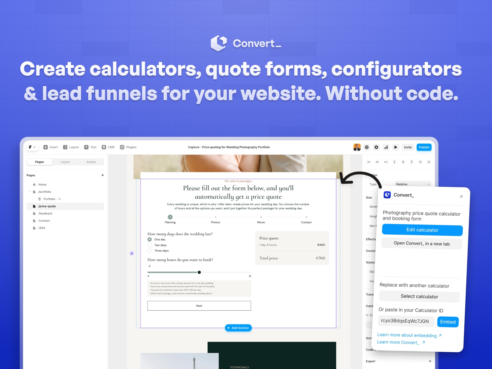 Thumbnail 1 for Convert: Custom Calculators, a Framer Marketplace plugin by ConvertCalculator.