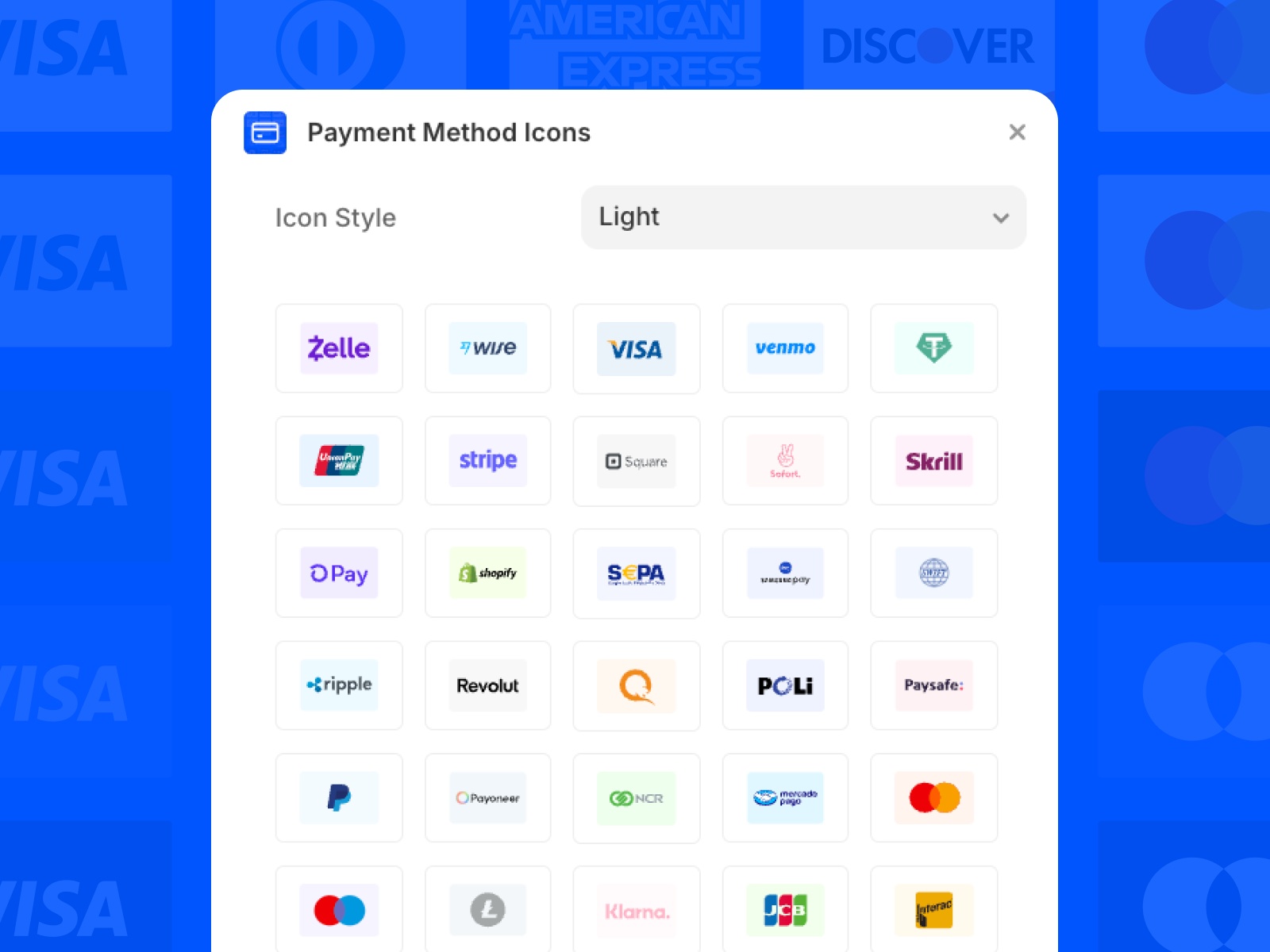Thumbnail 2 for Payment Method Icons, a Framer Marketplace plugin by Certified Code.