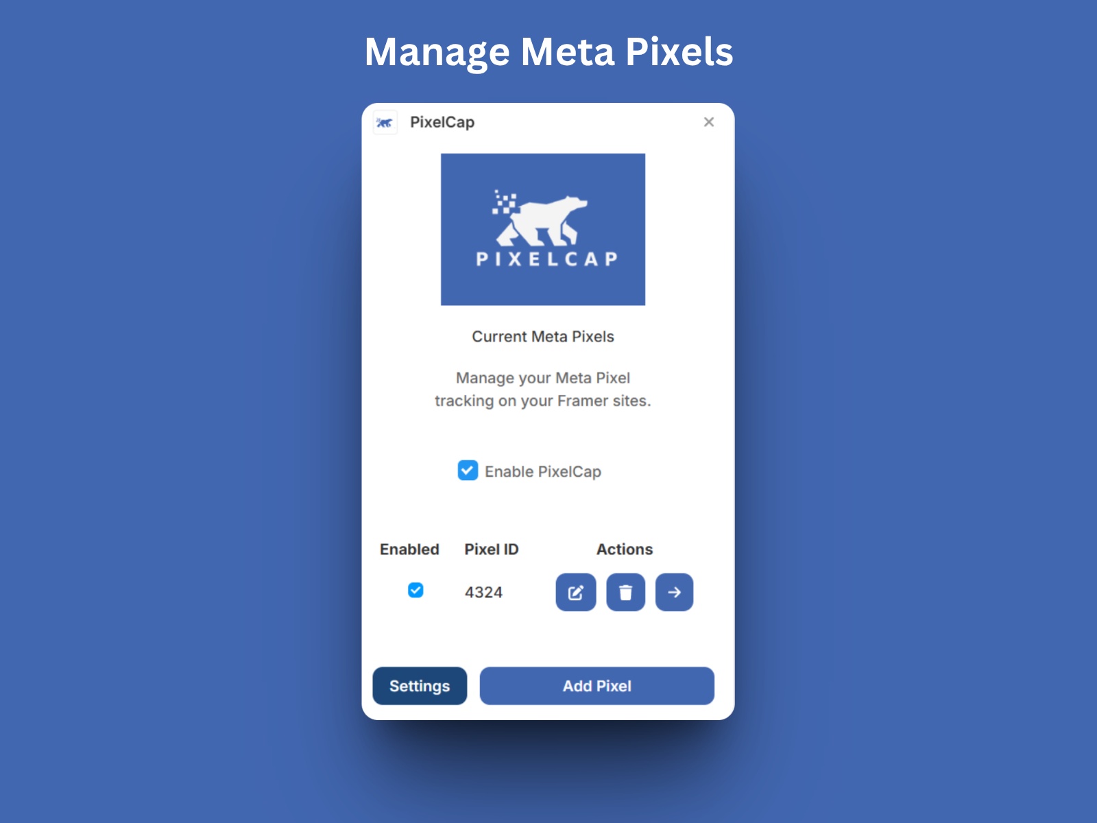 Thumbnail 2 for Pixelcap - Meta Pixel Manager, a Framer Marketplace template by Nixir.