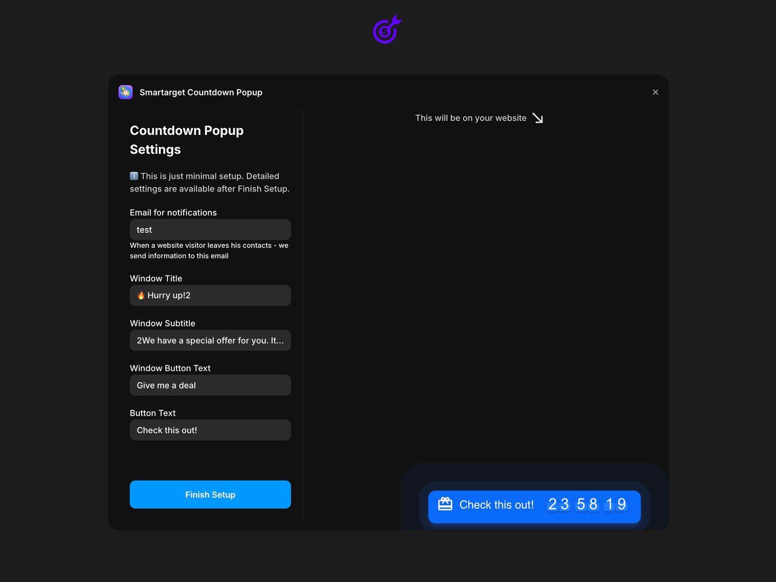 Screenshot 3 for Smartarget Countdown Popup, a Framer Marketplace plugin by Smartarget.