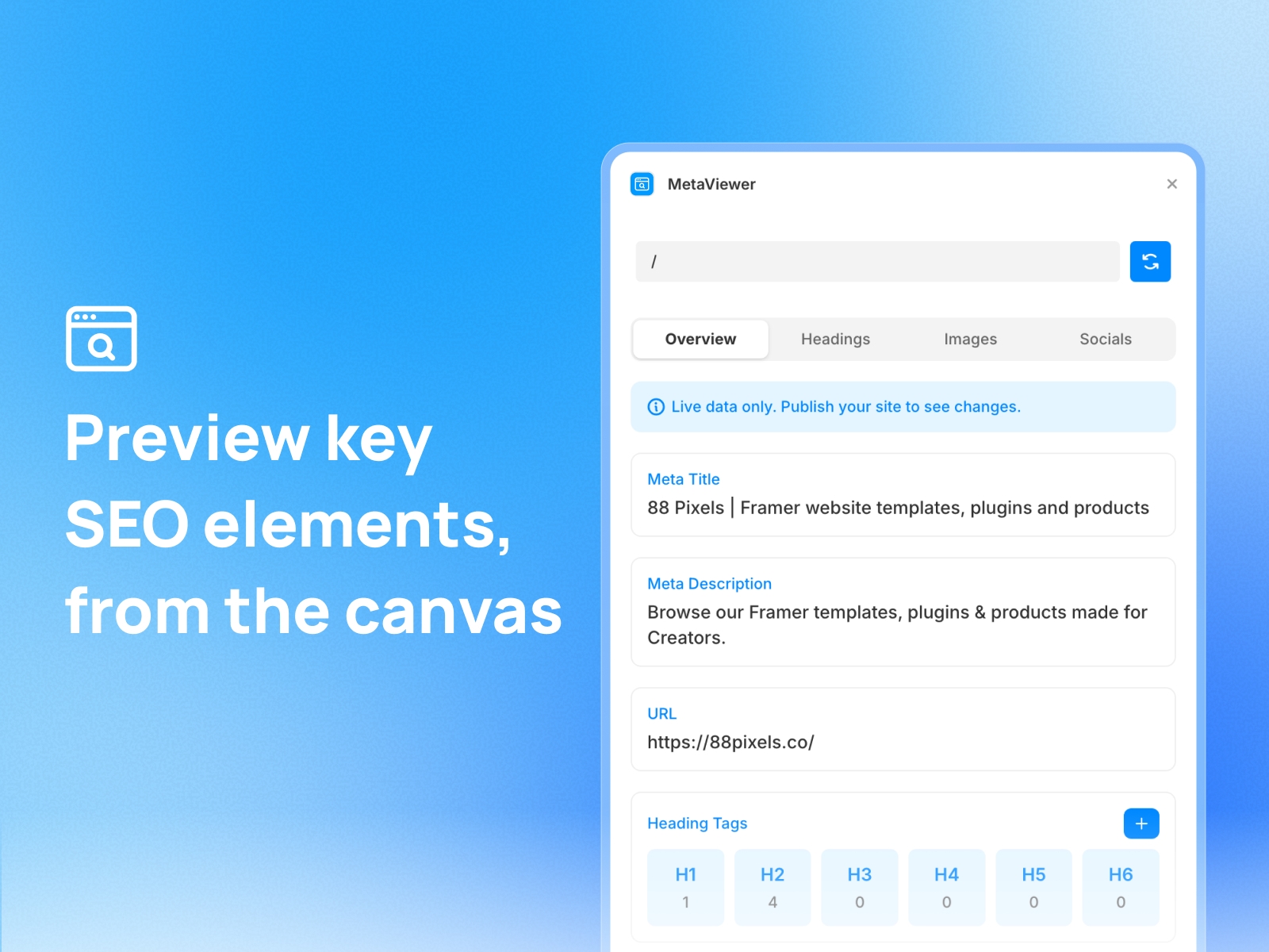 Thumbnail 1 for MetaViewer, a Framer Marketplace plugin by Julien Vier.