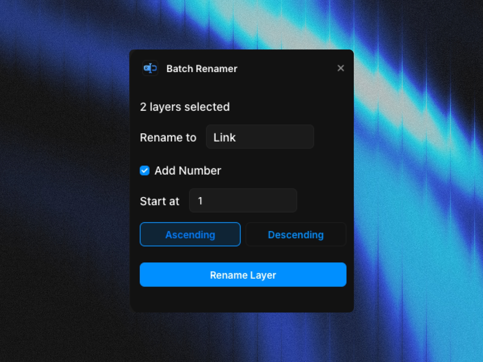 Thumbnail 1 for Batch Renamer, a Framer Marketplace plugin by Randy Varianda.