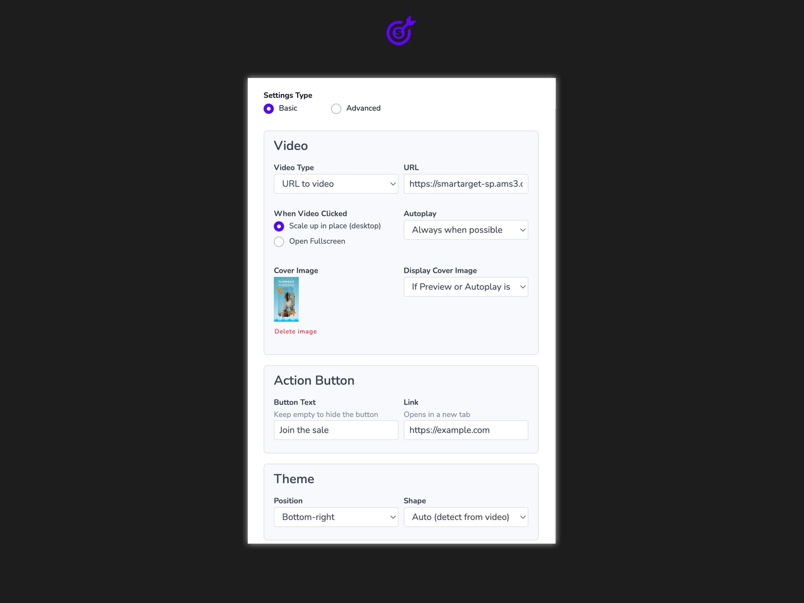 Screenshot 3 for Smartarget Video Widget, a Framer Marketplace plugin by Smartarget.