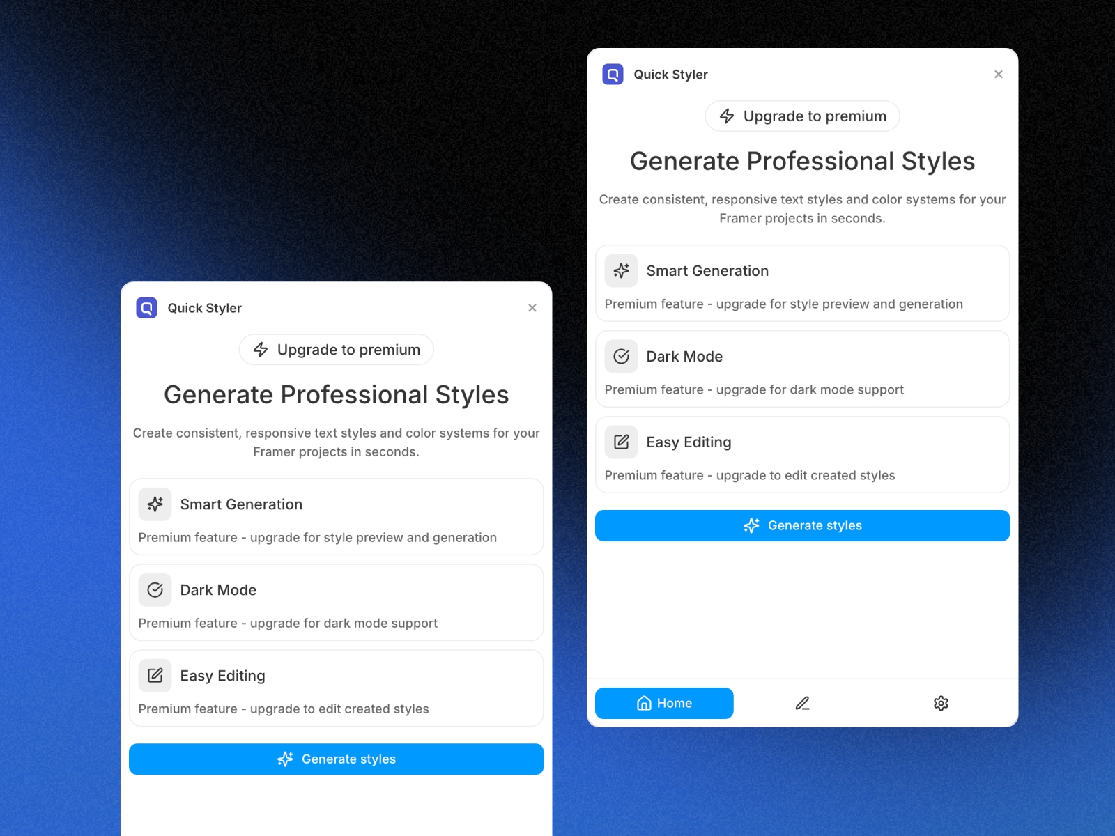 Thumbnail 2 for Quick Styler, a Framer Marketplace template by Fusioo Design.