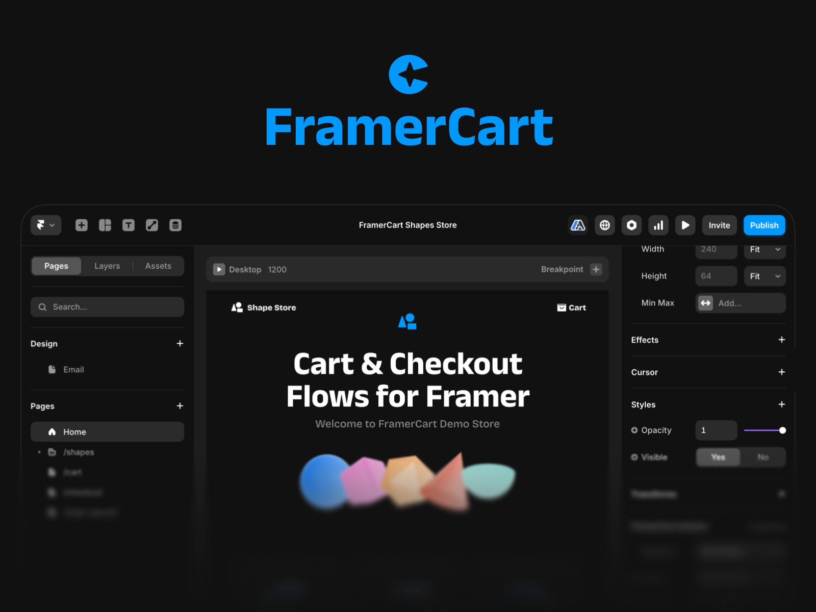 Thumbnail 1 for FramerCart, a Framer Marketplace template by Aframe Studio.