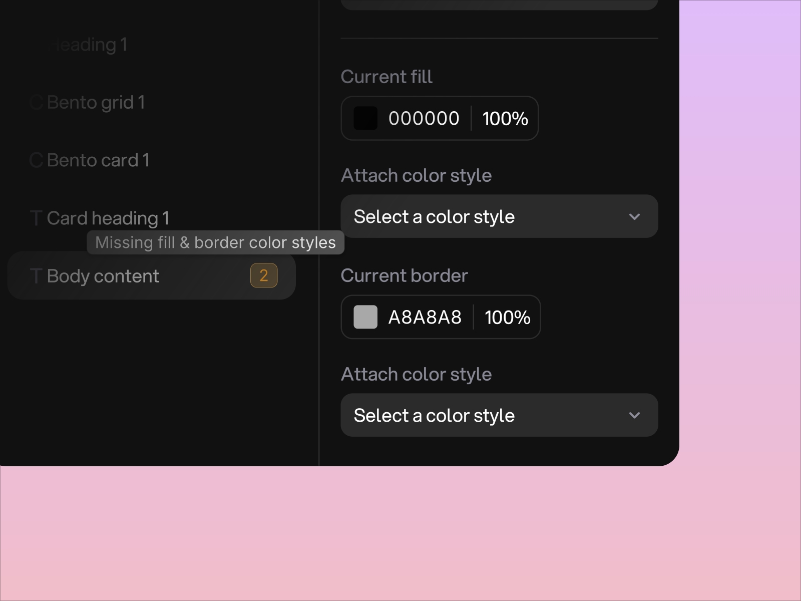 Screenshot 4 for Style Checker, a Framer Marketplace plugin by Framer Lists.