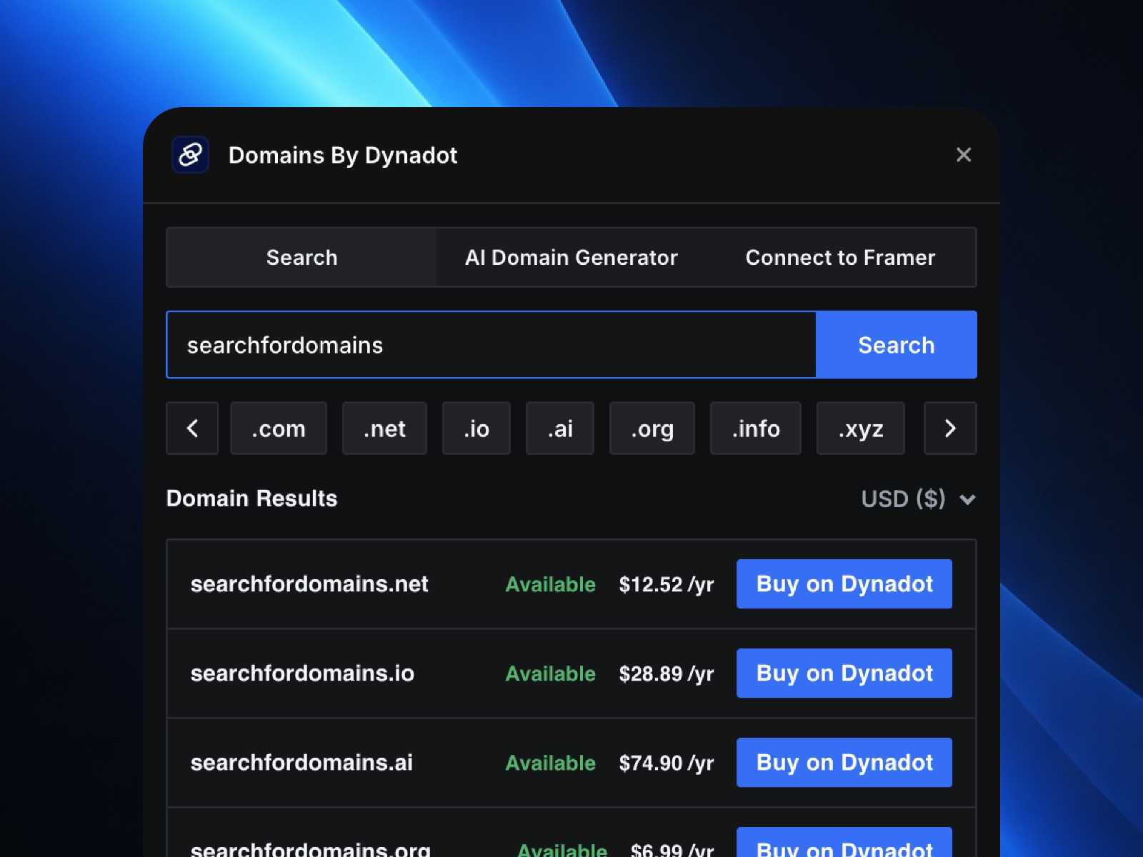 Thumbnail 1 for Domains By Dynadot, a Framer Marketplace template by Moise.