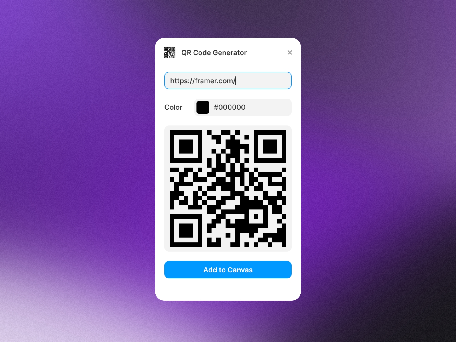 Thumbnail 1 for QR Code Generator, a Framer Marketplace plugin by Mejed Alkoutaini.