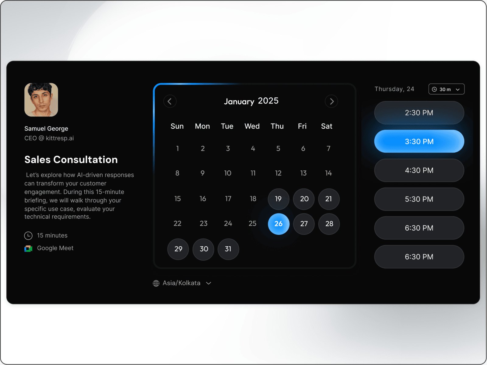 Thumbnail 1 for Lunacal.ai-Calendar Booking & Scheduling, a Framer Marketplace template by Pranshu Kacholia.