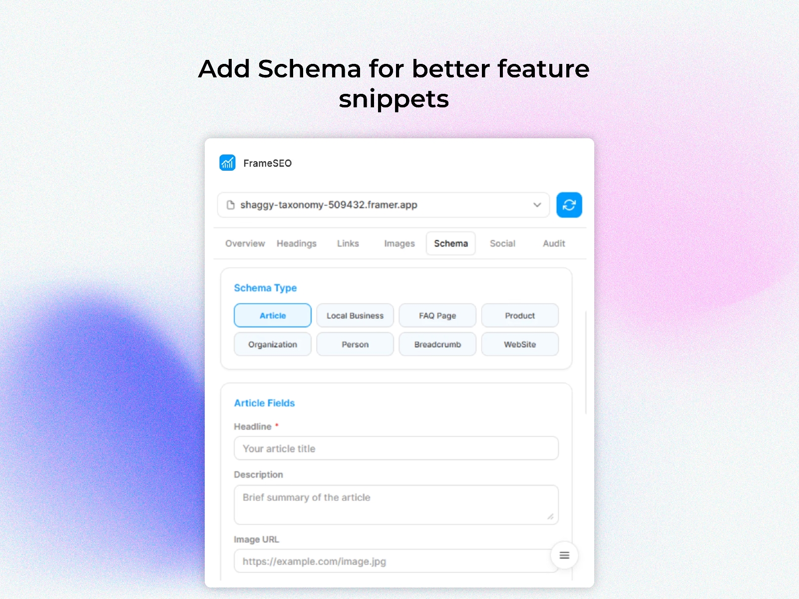 Screenshot 3 for FrameSEO, a Framer Marketplace plugin by Soubhagya Sahu.