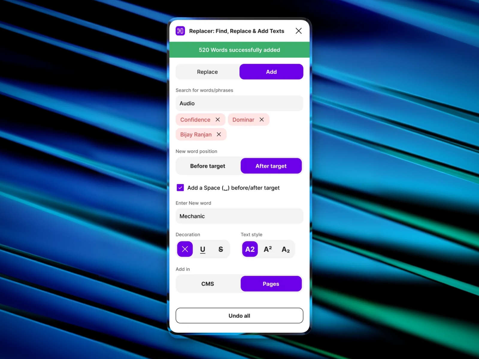 Thumbnail 2 for Replacer: Find, Replace & Add Texts, a Framer Marketplace template by Bijay Ranjan.