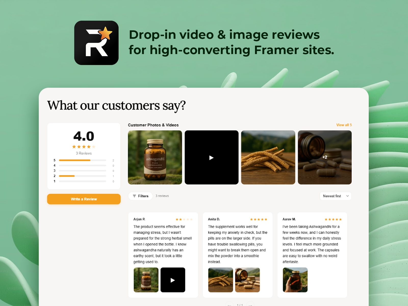 Thumbnail 1 for Reviews Pro, a Framer Marketplace template by Digithink Technologies.