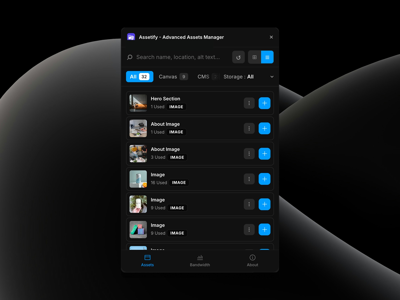 Thumbnail 2 for Assetify - Advanced Assets Manager, a Framer Marketplace template by Aghassi.