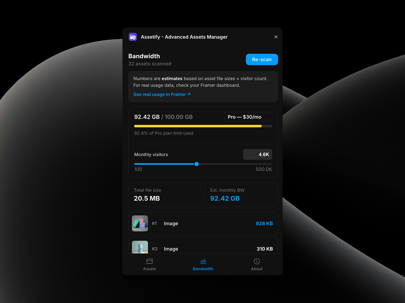 Screenshot 4 for Assetify - Advanced Assets Manager, a Framer Marketplace plugin by Aghassi.