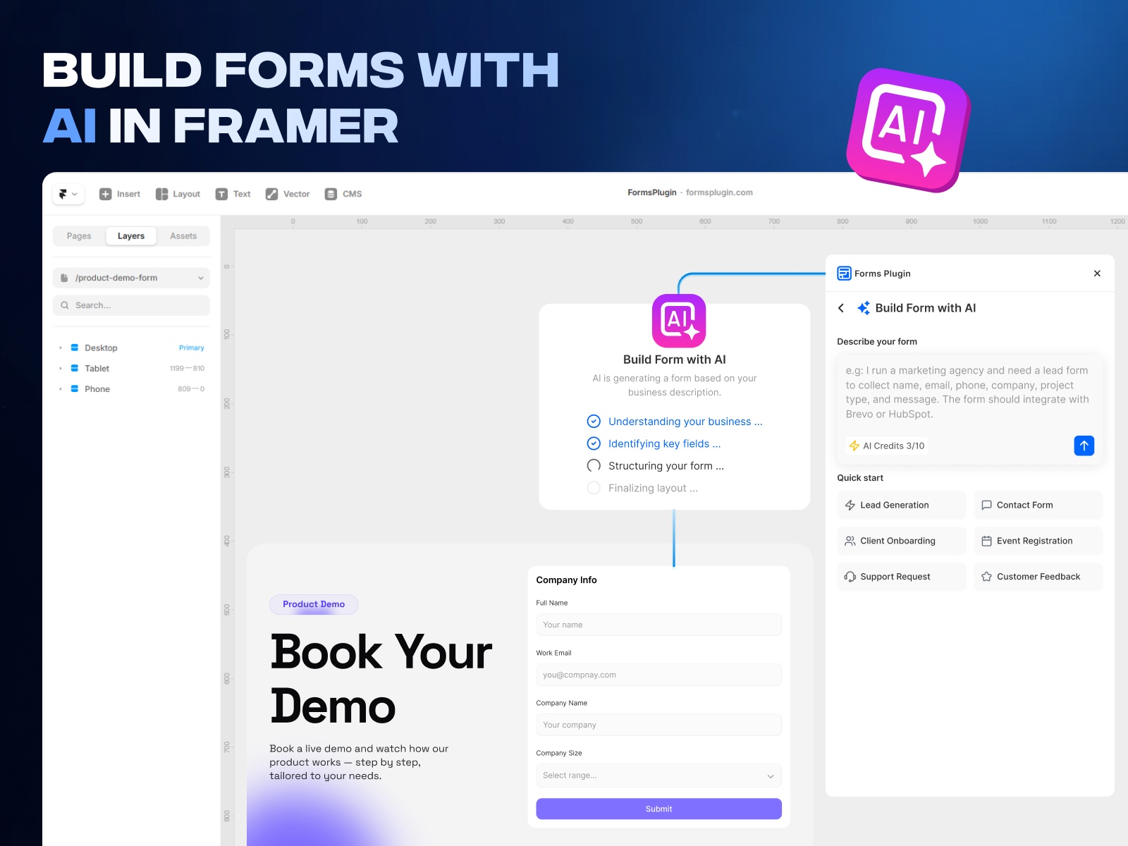 Thumbnail 2 for Forms Plugin, a Framer Marketplace plugin by Framer Geeks.