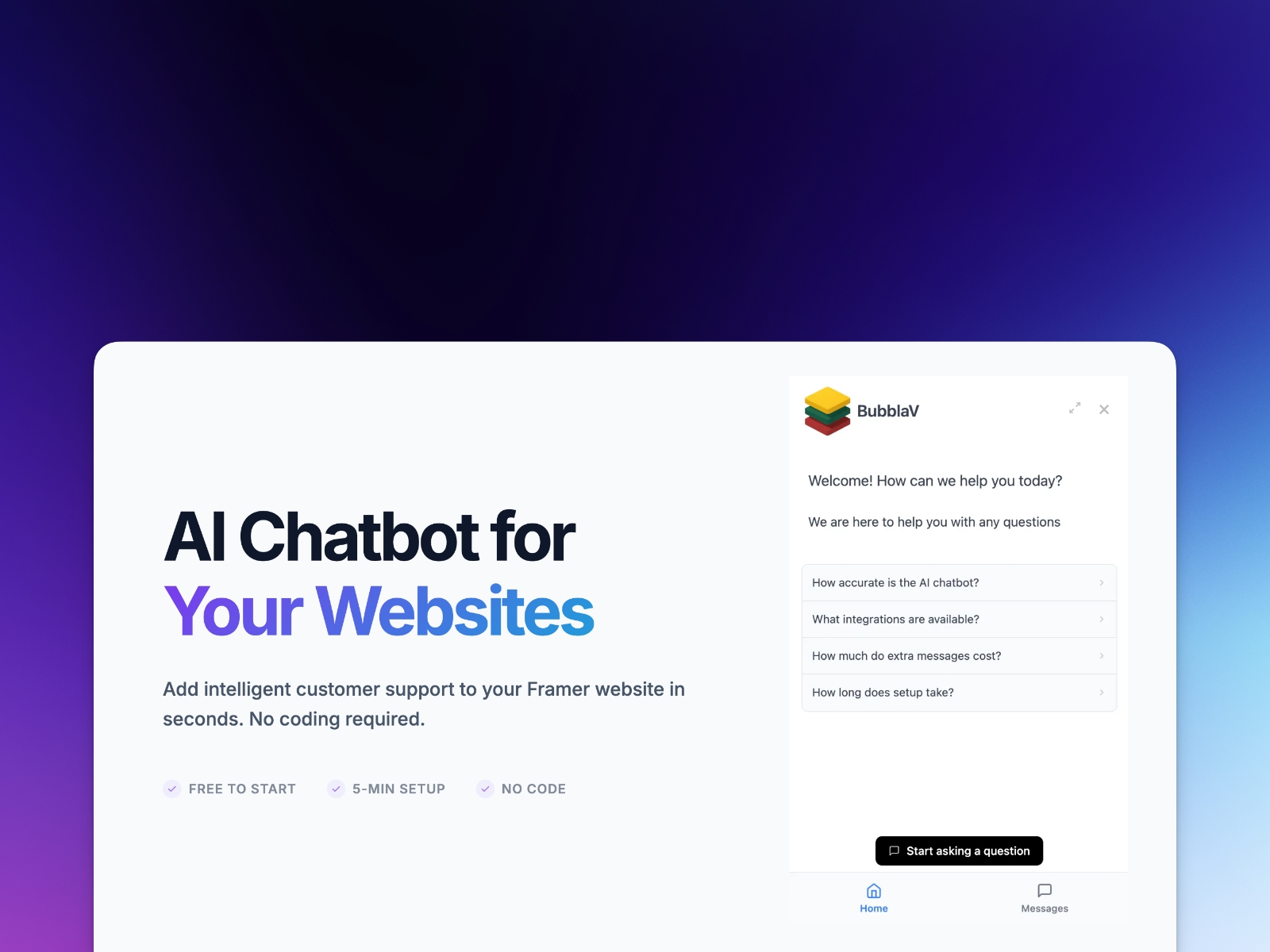 Thumbnail 1 for BubblaV AI Chatbot, a Framer Marketplace template by BubblaV AI.