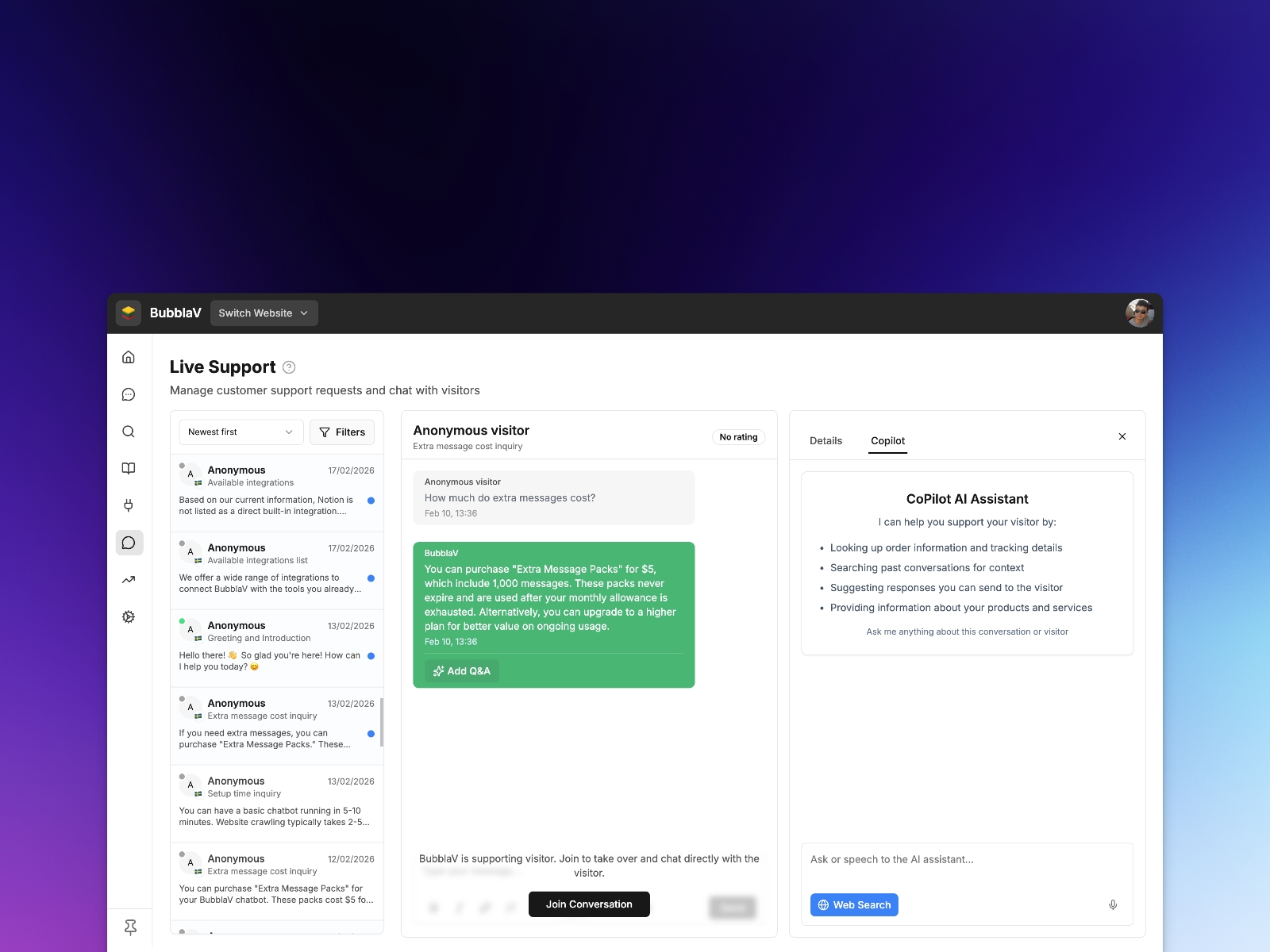 Screenshot 4 for BubblaV AI Chatbot, a Framer Marketplace plugin by BubblaV AI.