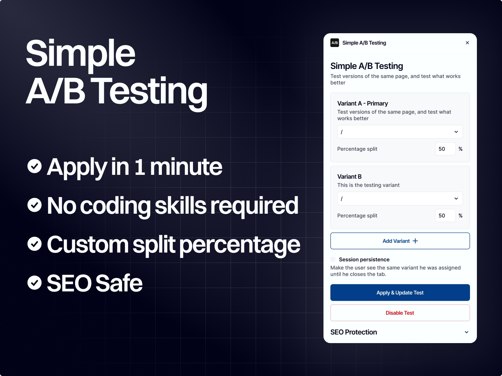 Thumbnail 2 for Simple A/B Testing, a Framer Marketplace template by Yishay Shalev.