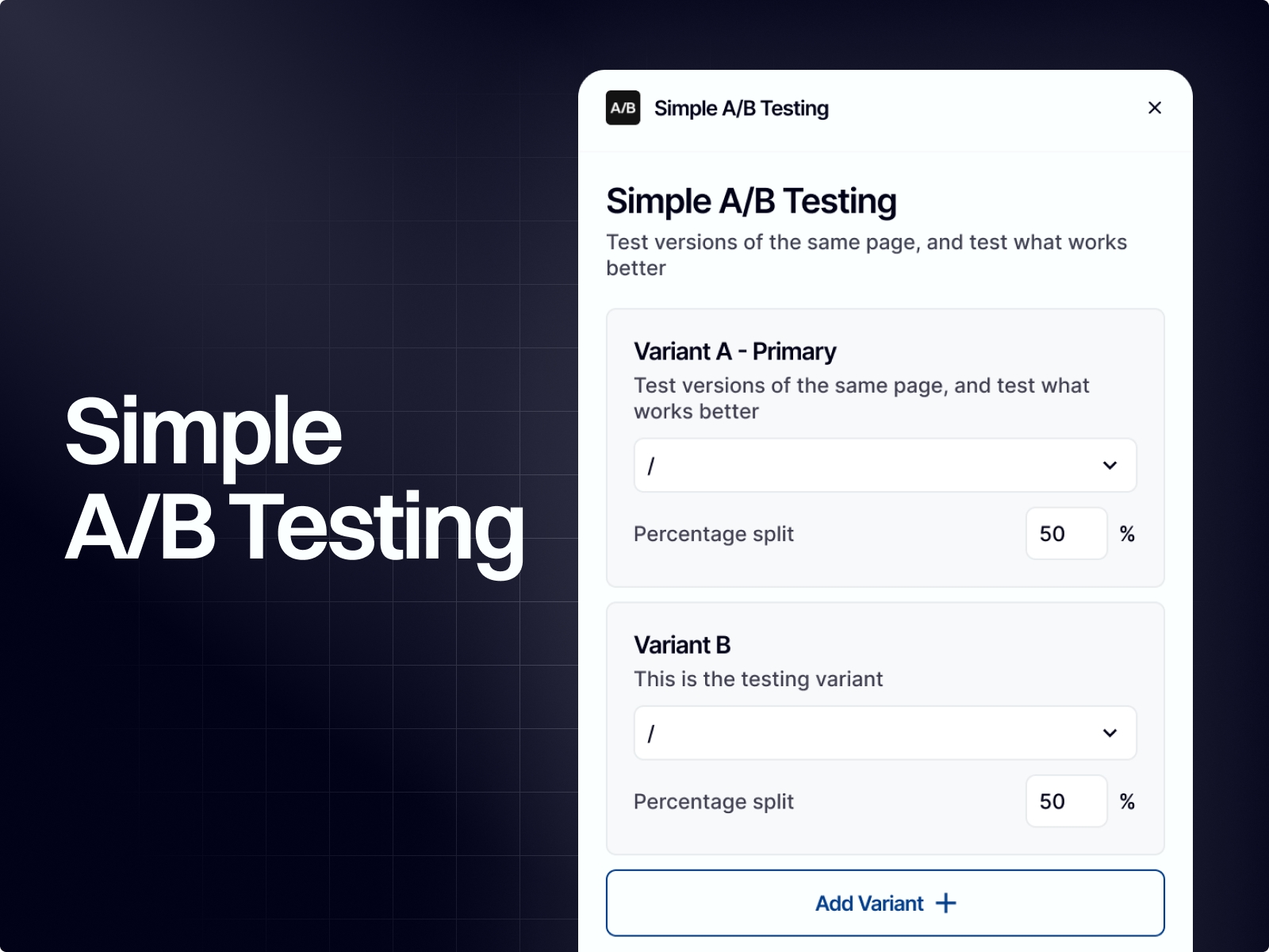 Thumbnail 1 for Simple A/B Testing, a Framer Marketplace template by Yishay Shalev.