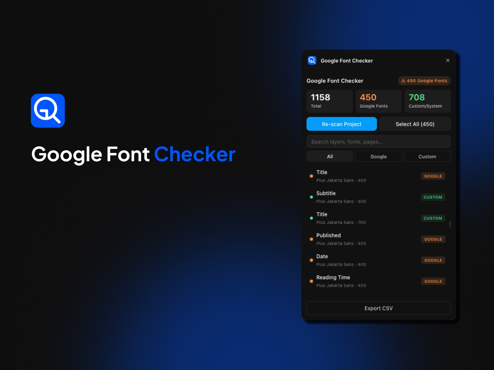 Thumbnail 1 for Google Font Checker, a Framer Marketplace plugin by Robbi Firmansah.
