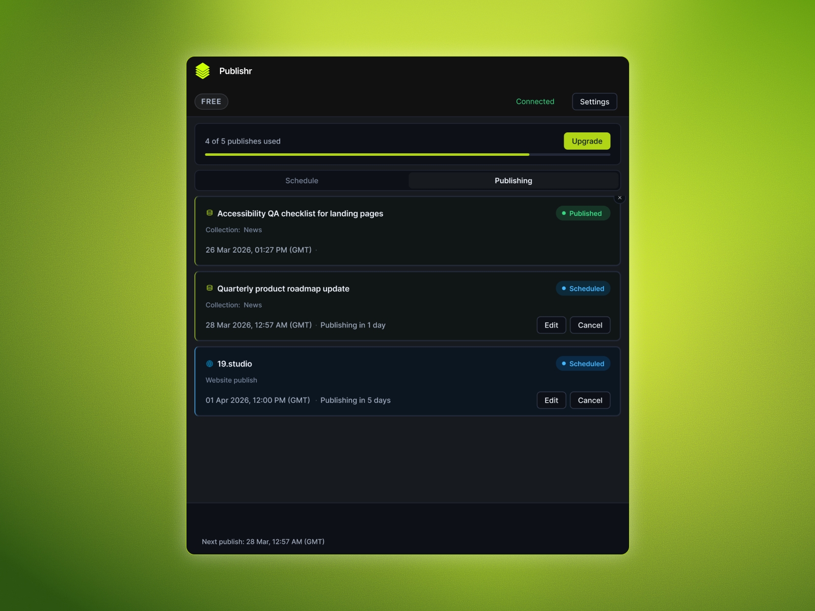 Thumbnail 2 for Publishr, a Framer Marketplace template by 19.Studio.
