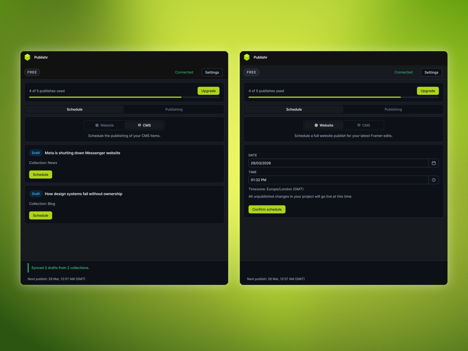 Screenshot 3 for Publishr, a Framer Marketplace plugin by 19.Studio.