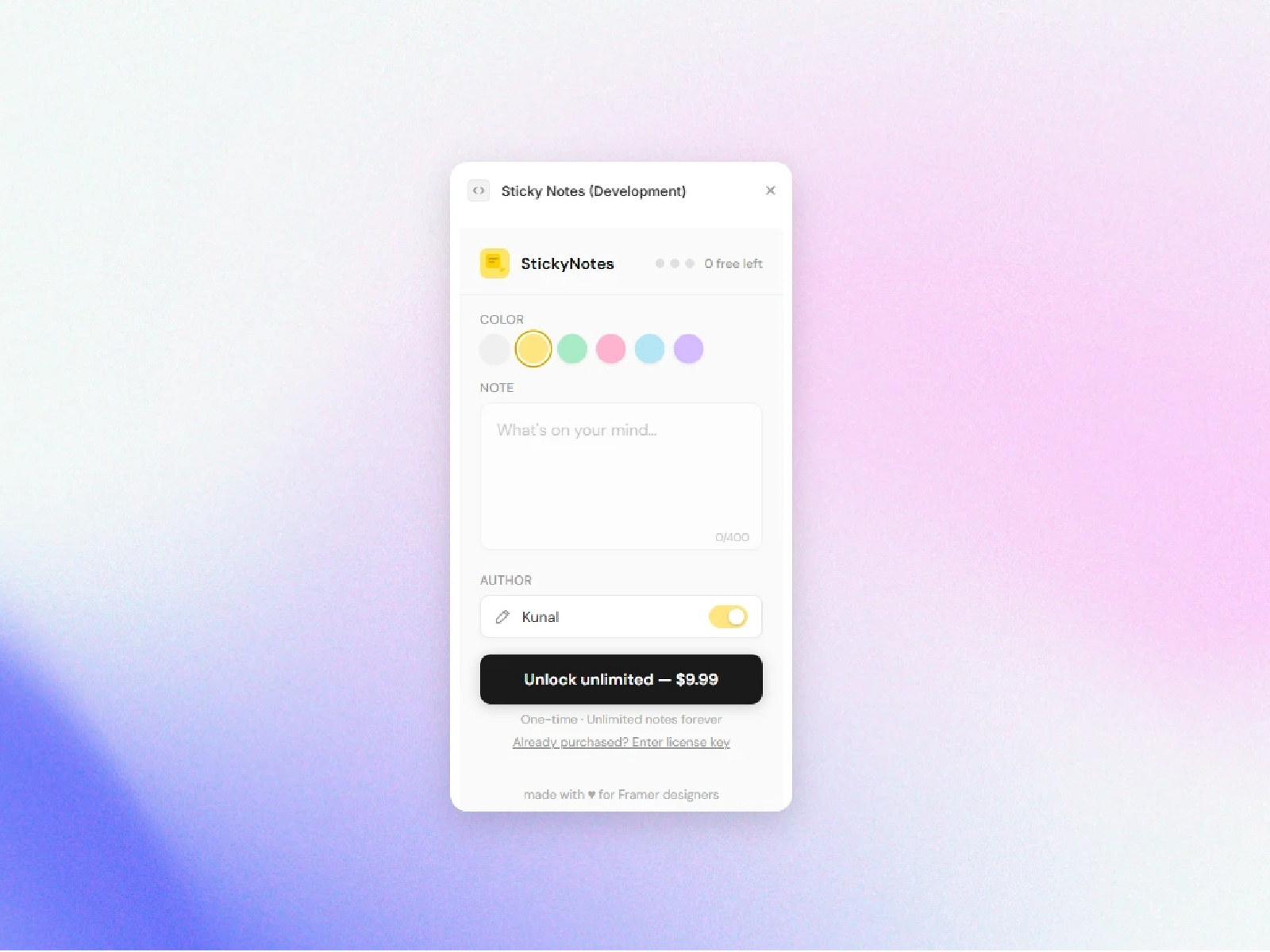 Thumbnail 1 for Sticky Notes, a Framer Marketplace template by Kunal Sharma.