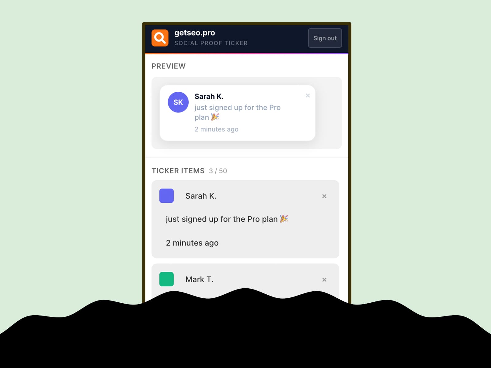 Social Proof Ticker by getseo.pro