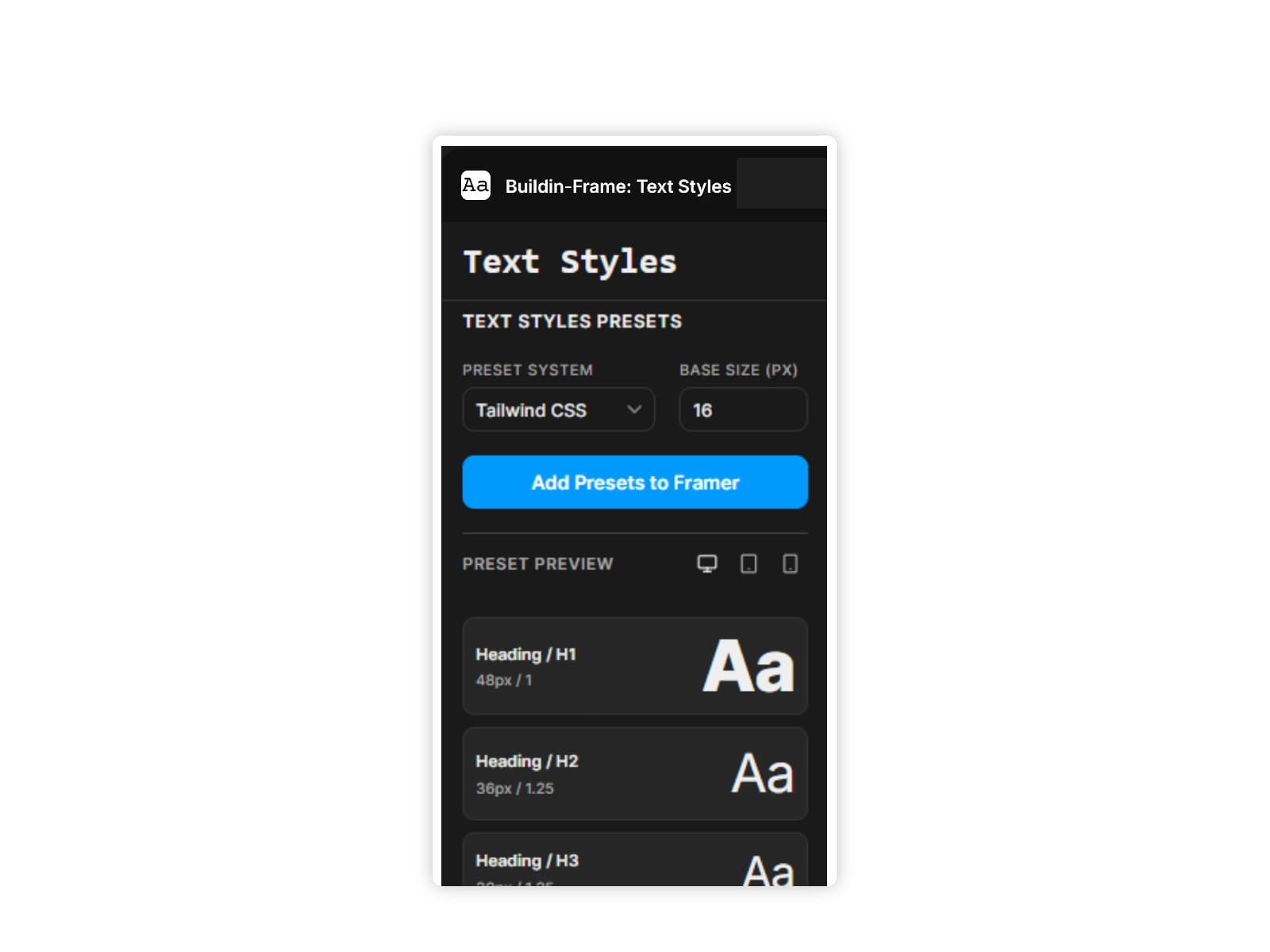 Buildin-Frame: Text Styles