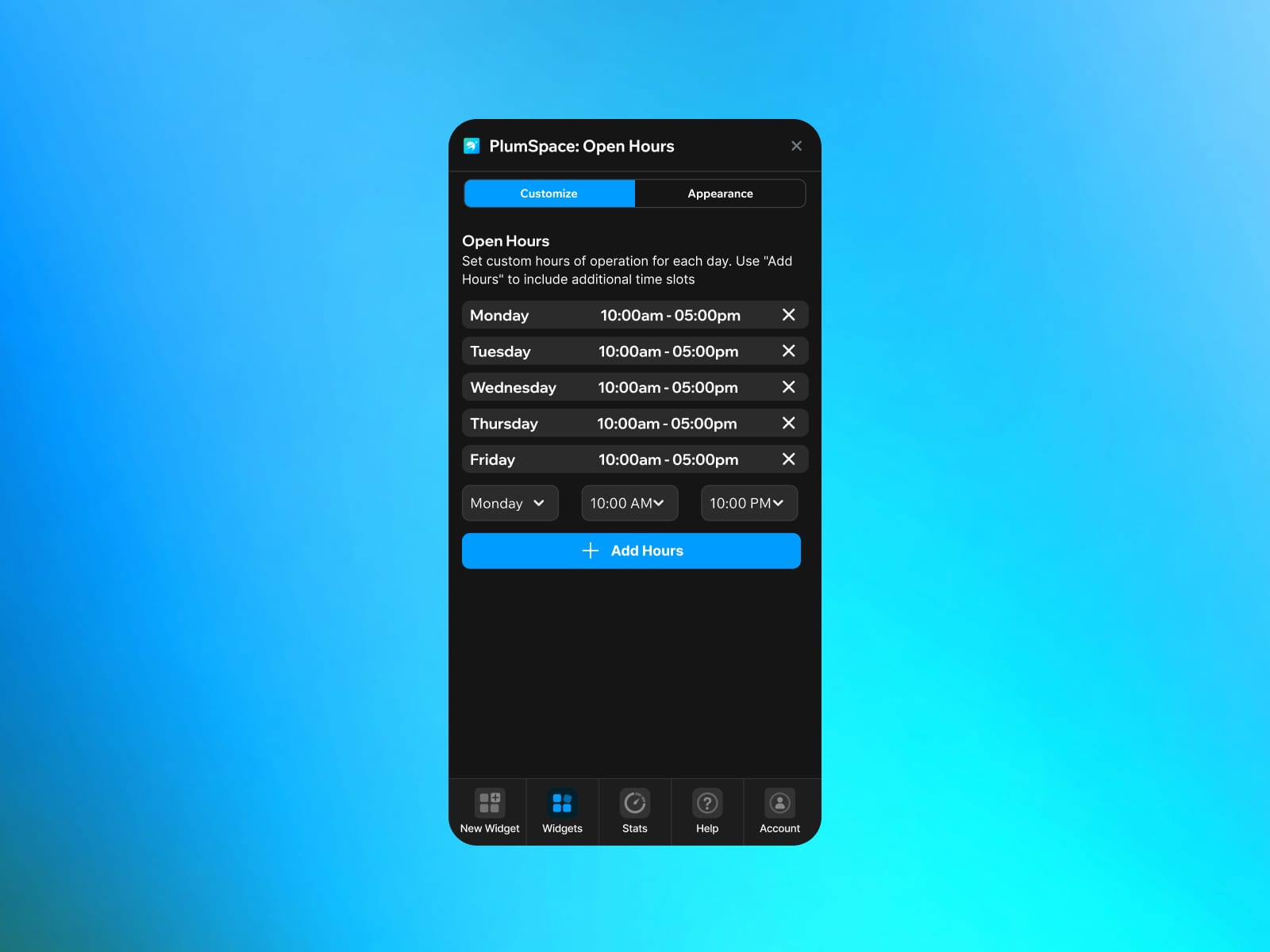 PlumSpace: Business Opening Hours
