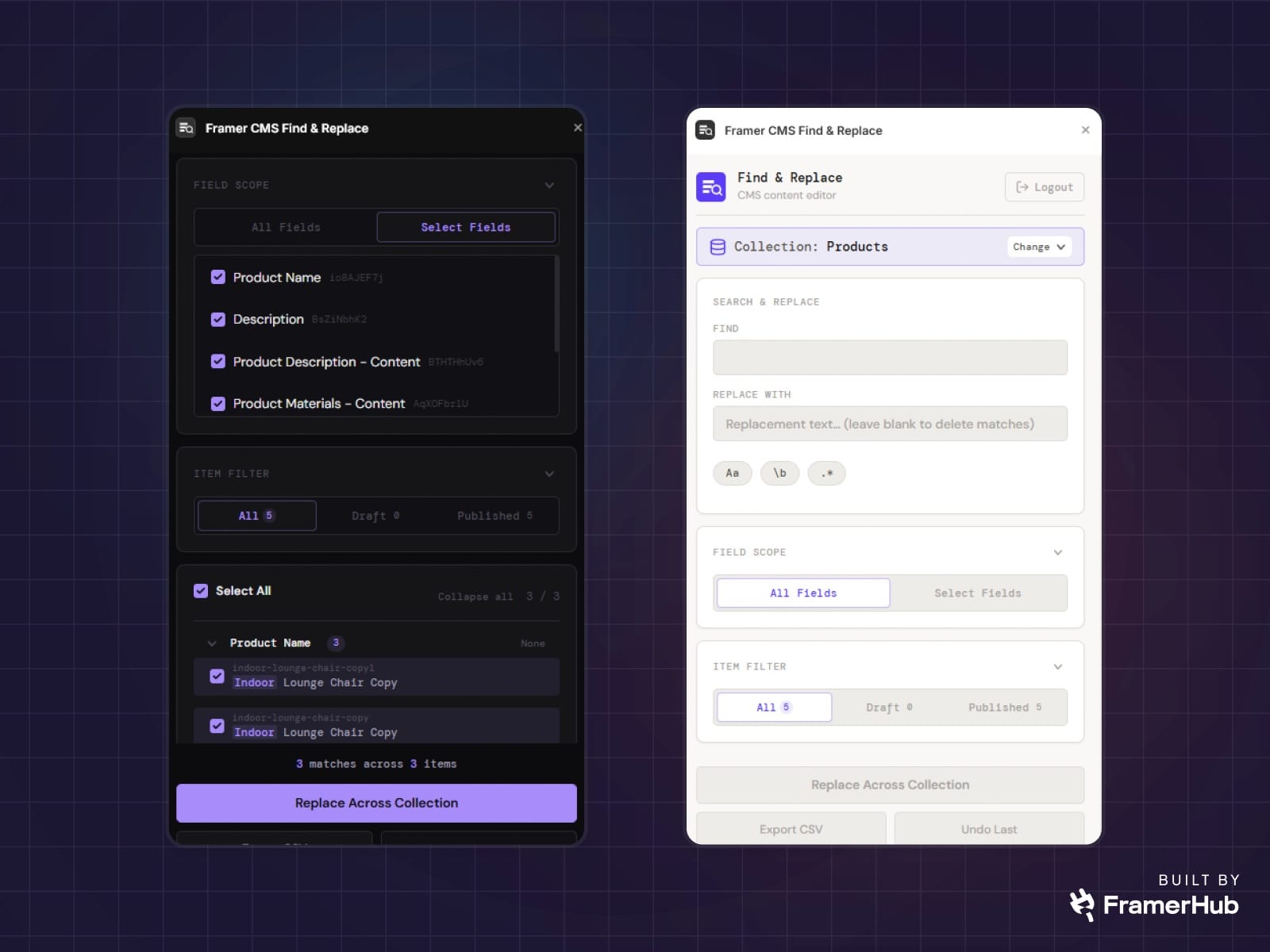 Framer CMS Find & Replace