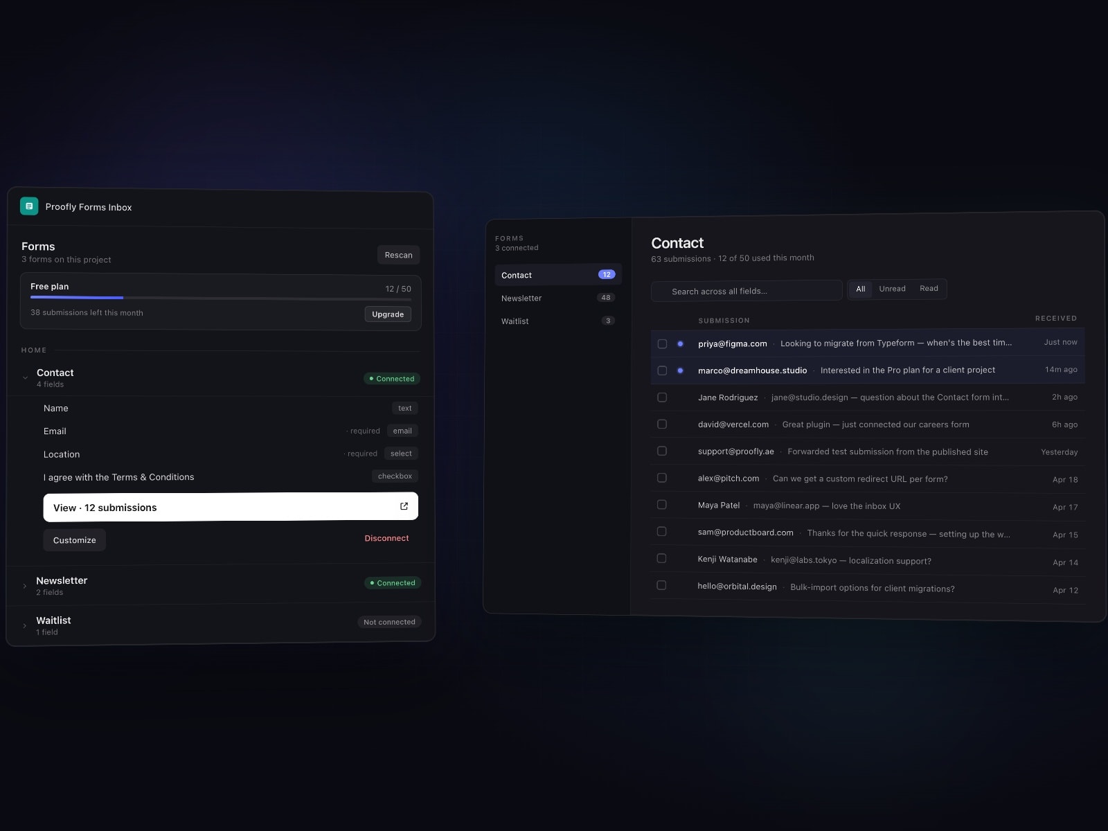 Proofly Forms Inbox