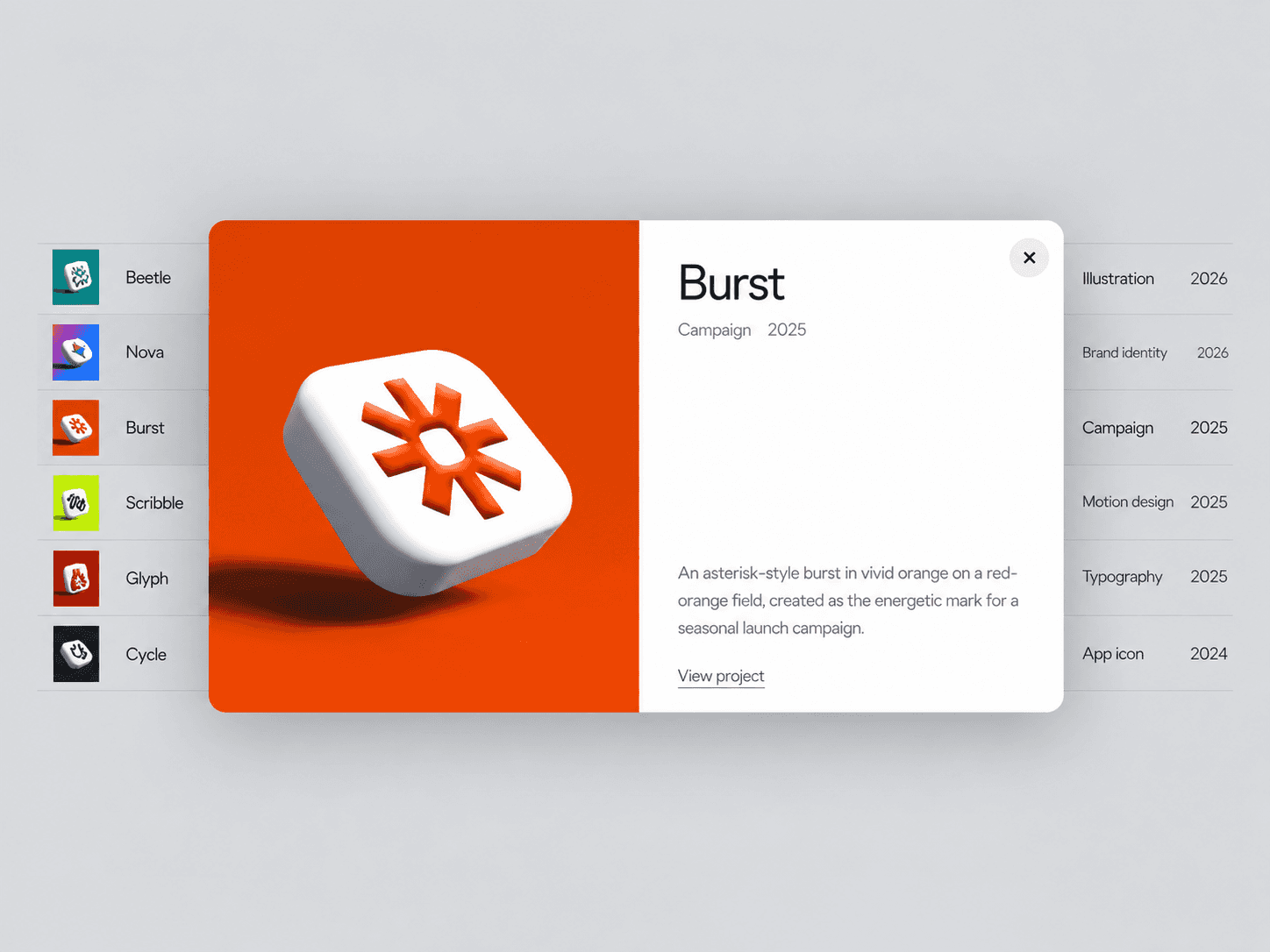 Hover Project List