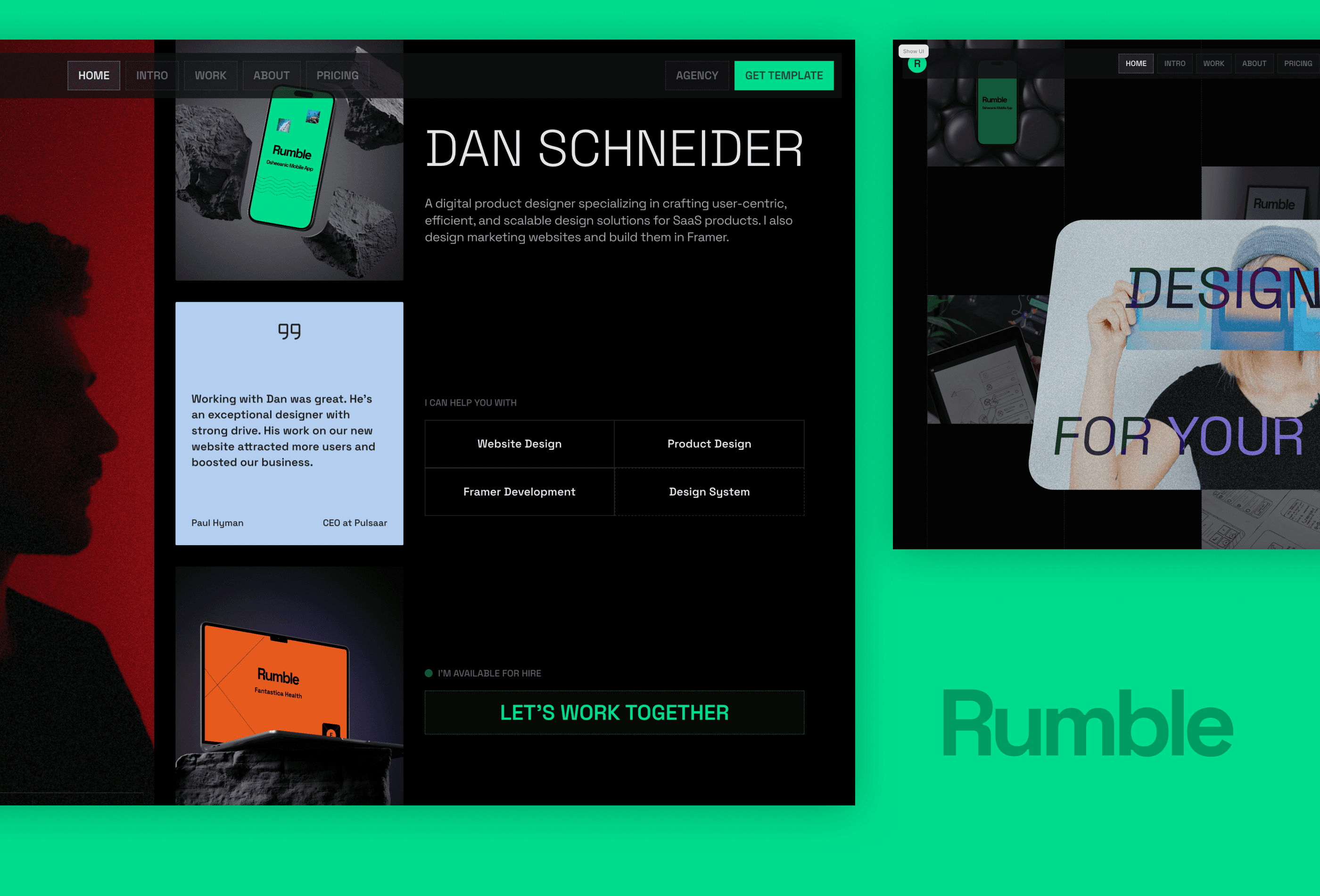 Screenshot 2 for Rumble, a Framer Marketplace template by Zulal.